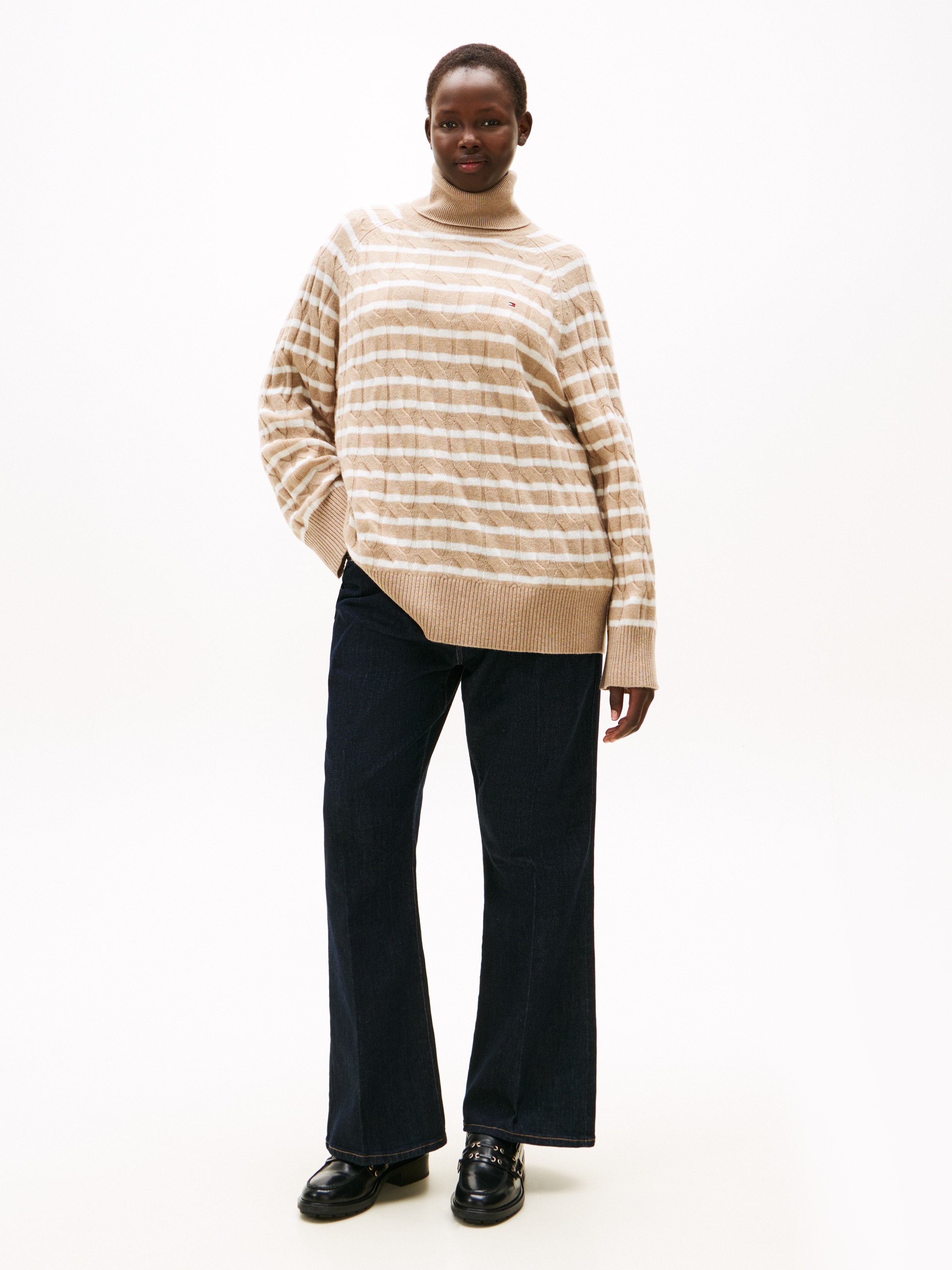 Tommy Hilfiger Curve Rollkragenpullover »CRV SOFT WOOL CABLE ROLL-NK SWT« in grossen Grössen, mit Zopfmuster, aus reiner Wolle