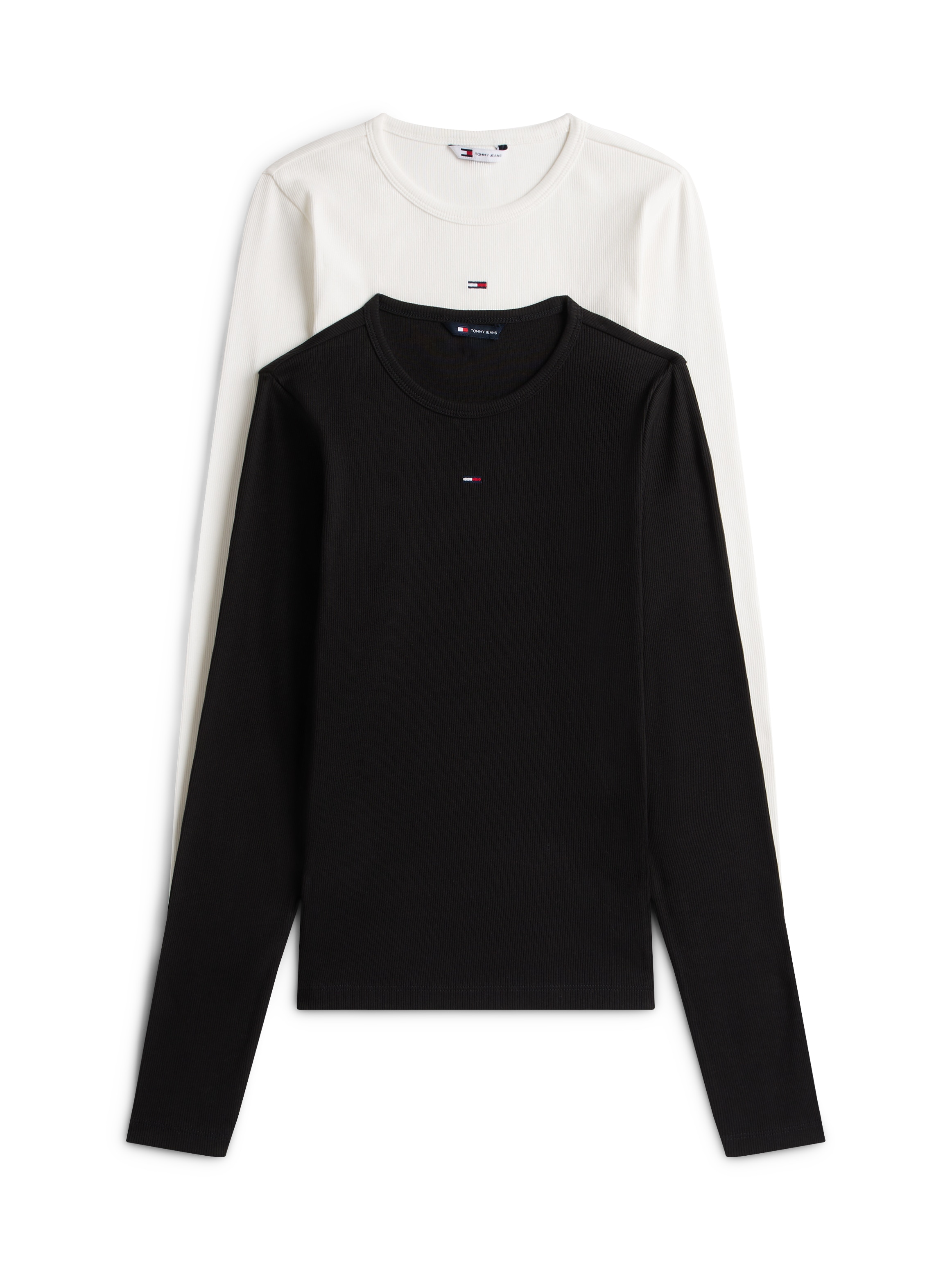 Tommy Jeans T-shirt à manches longues »TJW 2PACK SLIM ESSENTIAL RIB LS« Paquet, pack de 2, 2 cuis aspect côtelé, avec broderie logo