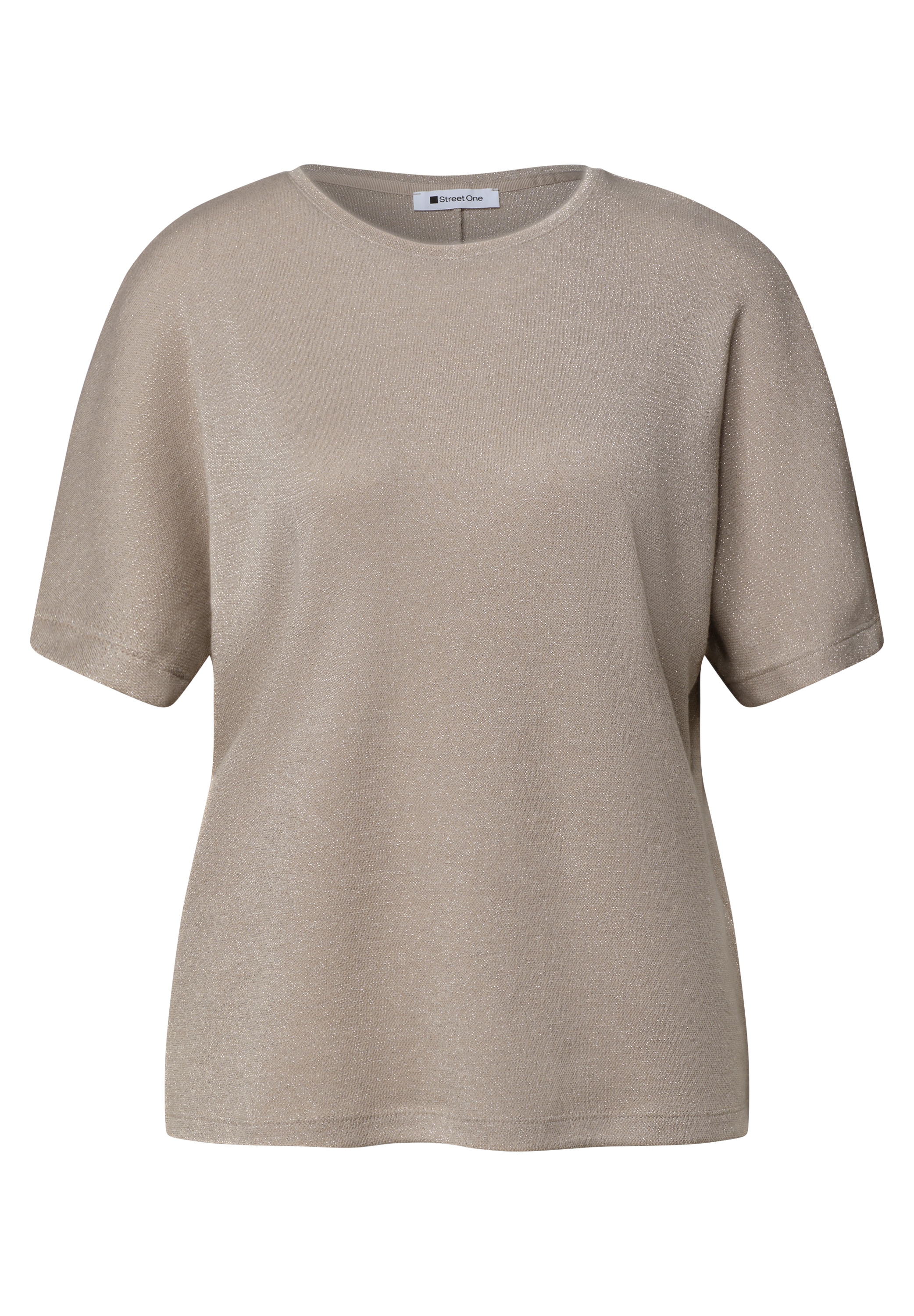 STREET ONE Kurzarmshirt Sommershirt mit Rundhals und Glitzerdetails
