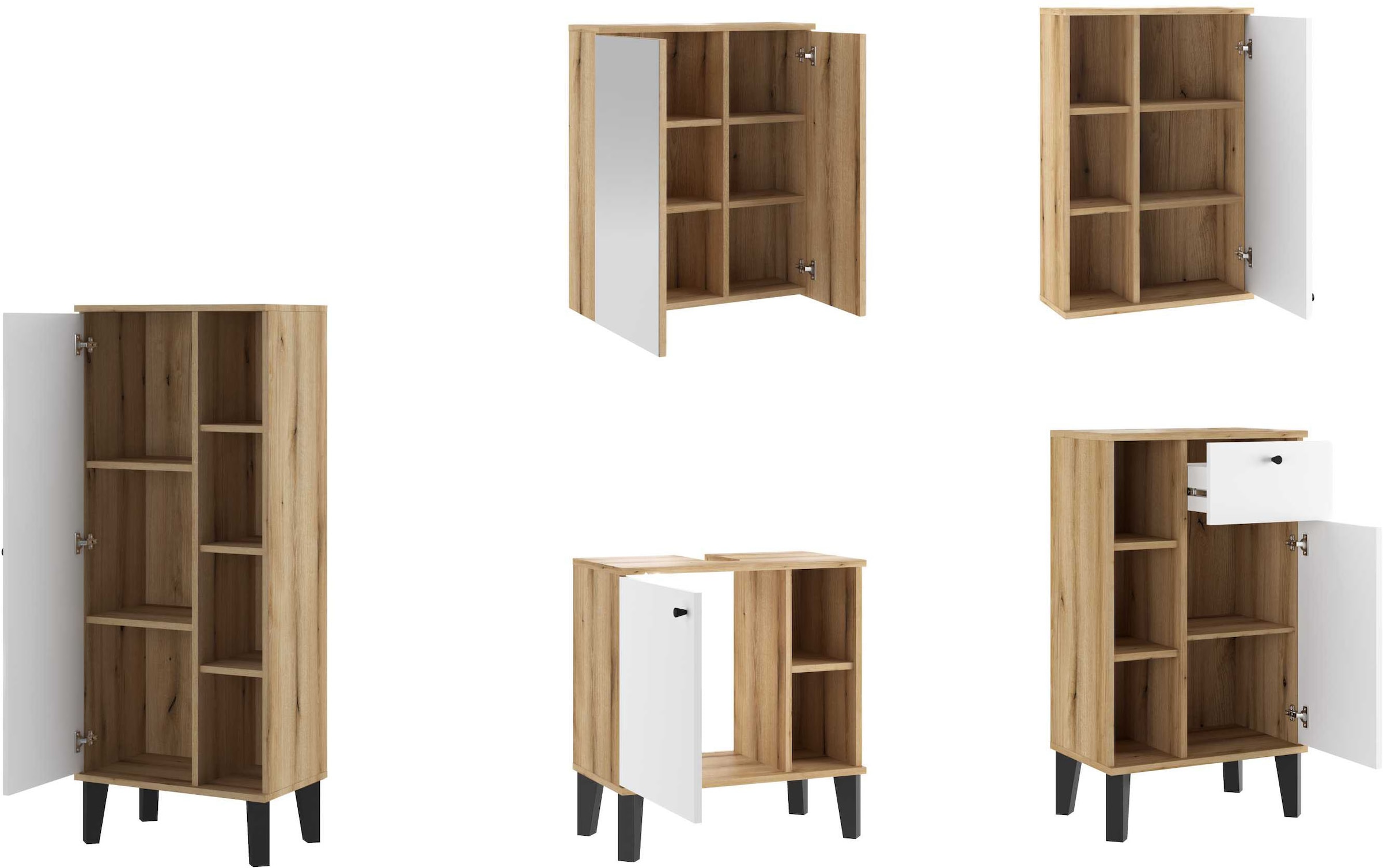 INOSIGN Badmöbel-Set »OSLO, Bad im skandinavischen Design, 5-teiliges Badezimmer« Set, 5 Stk. tlg.