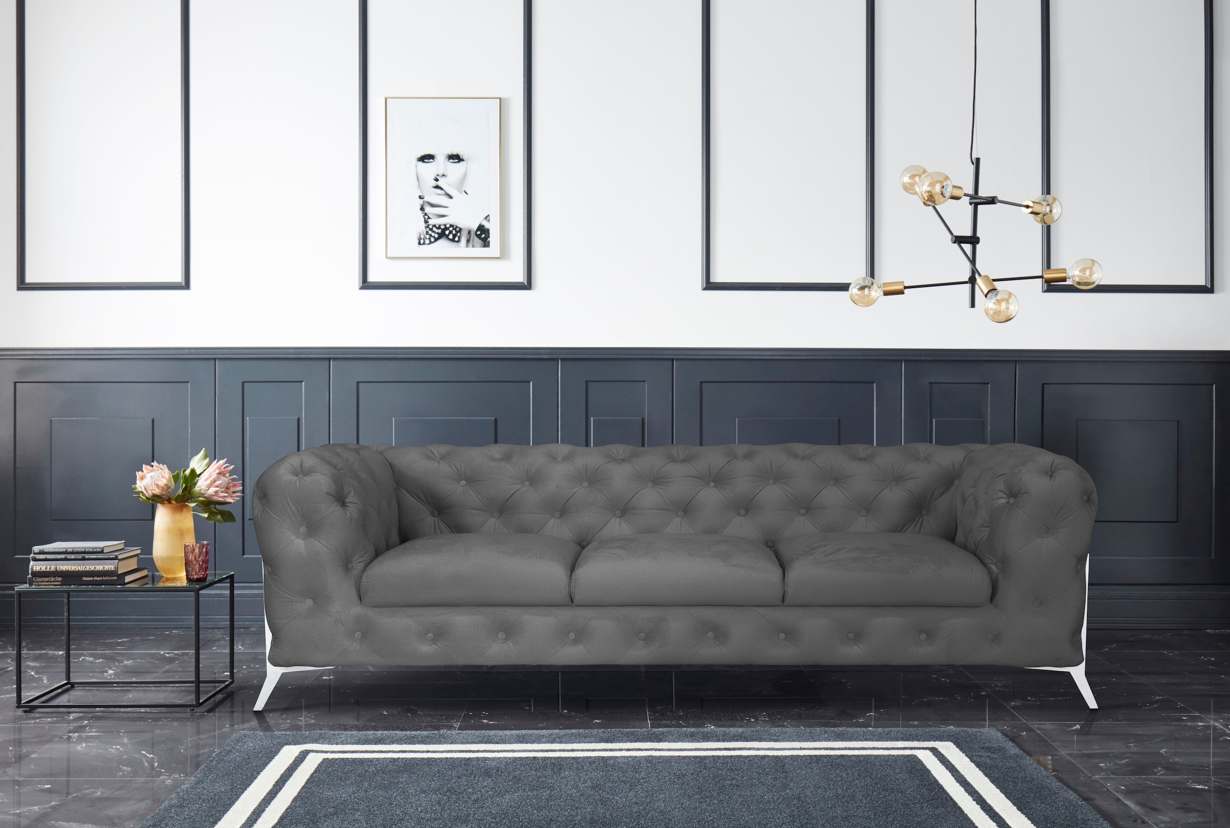 Leonique Chesterfield-Sofa »Amaury«, aufwändige Knopfheftung, moderne Chesterfield Optik, Fussfarbe wählbar