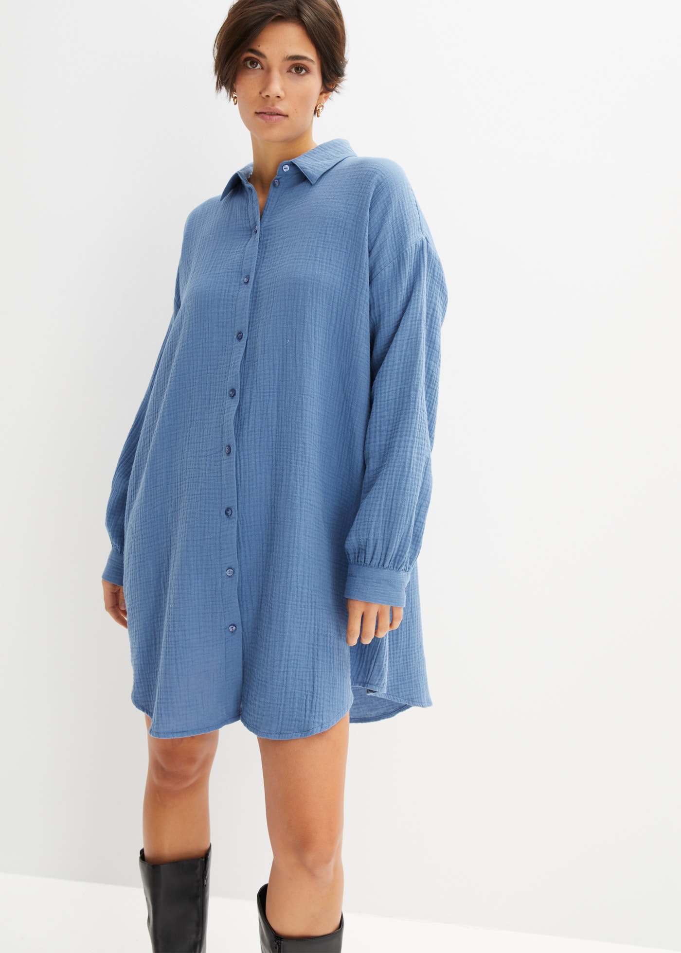 Image of bonprix Longbluse Oversize-Passform, aus Baumwoll-Musselin, mit langem Arm