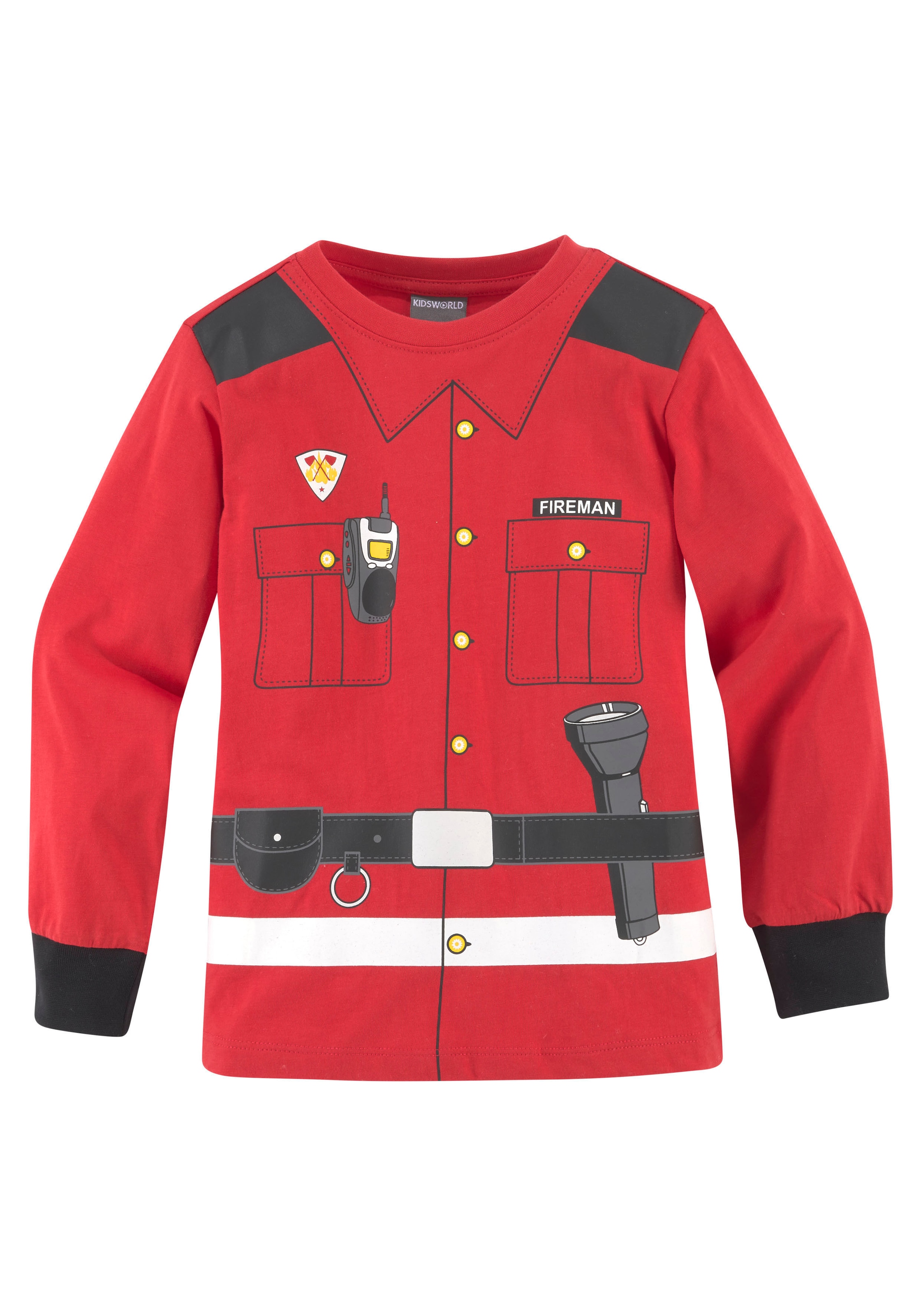 KIDSWORLD Langarmshirt »FEUERWEHR«, Langarm, Basic-Passform, bedruckt, Rundhalsausschnitt