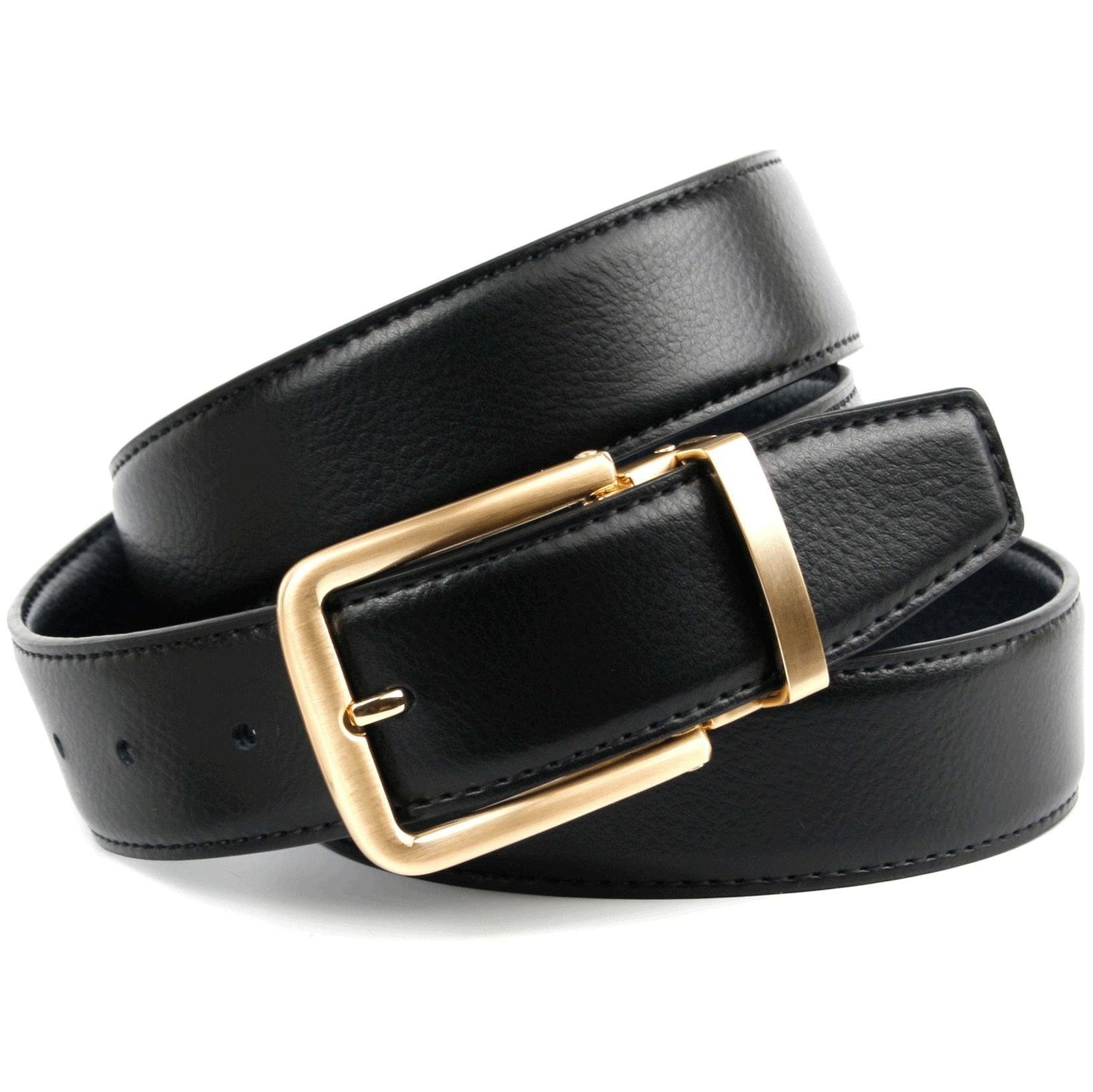 Anthoni Crown Ceinture en cuir Wendegürtel in dunkelblau und schwarz, Schliesse mattgoldfarben