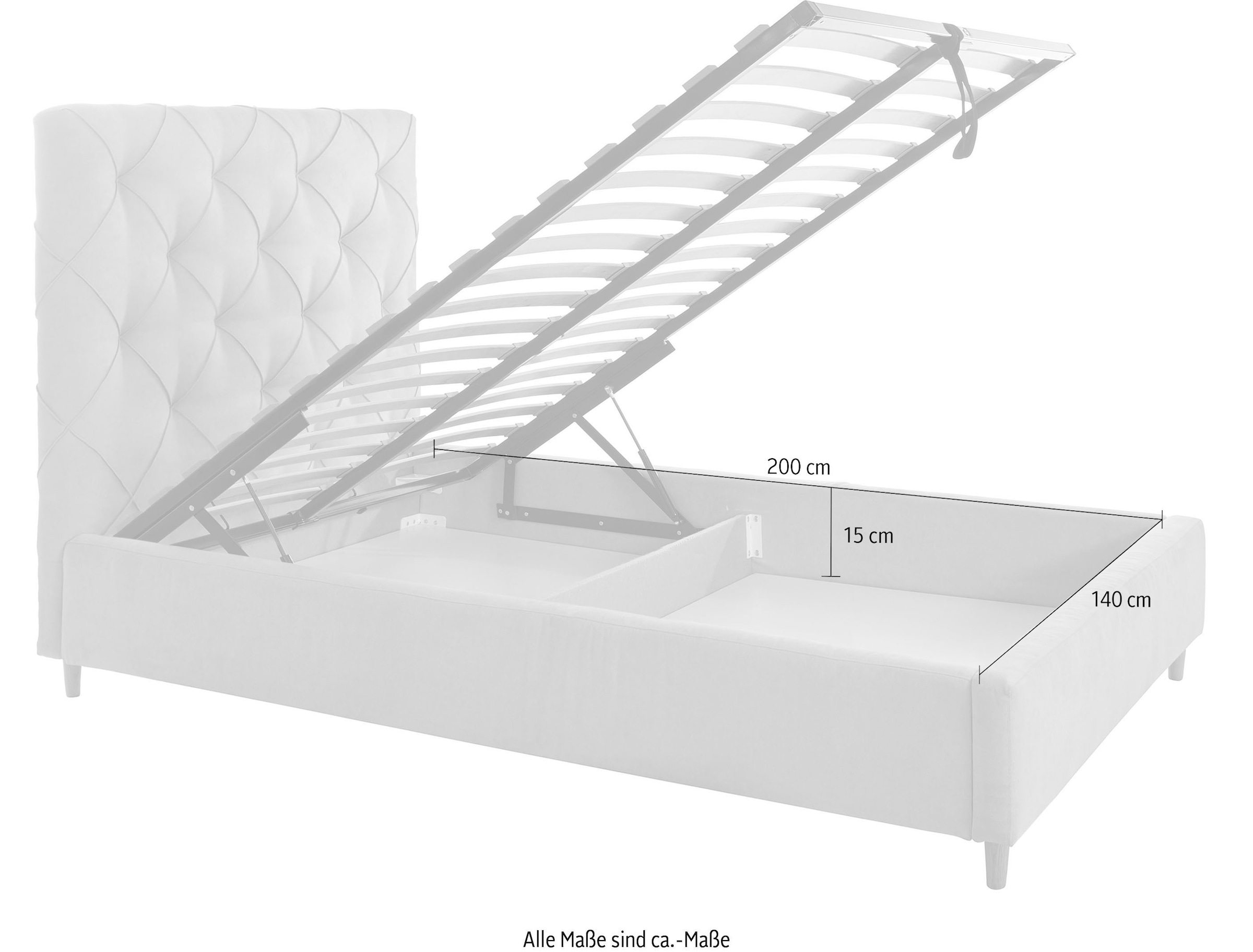 Leonique Lit rembourré »Louanne« mit schöner Knopfheftung im Rückenteil, inkl. Bettkasten
