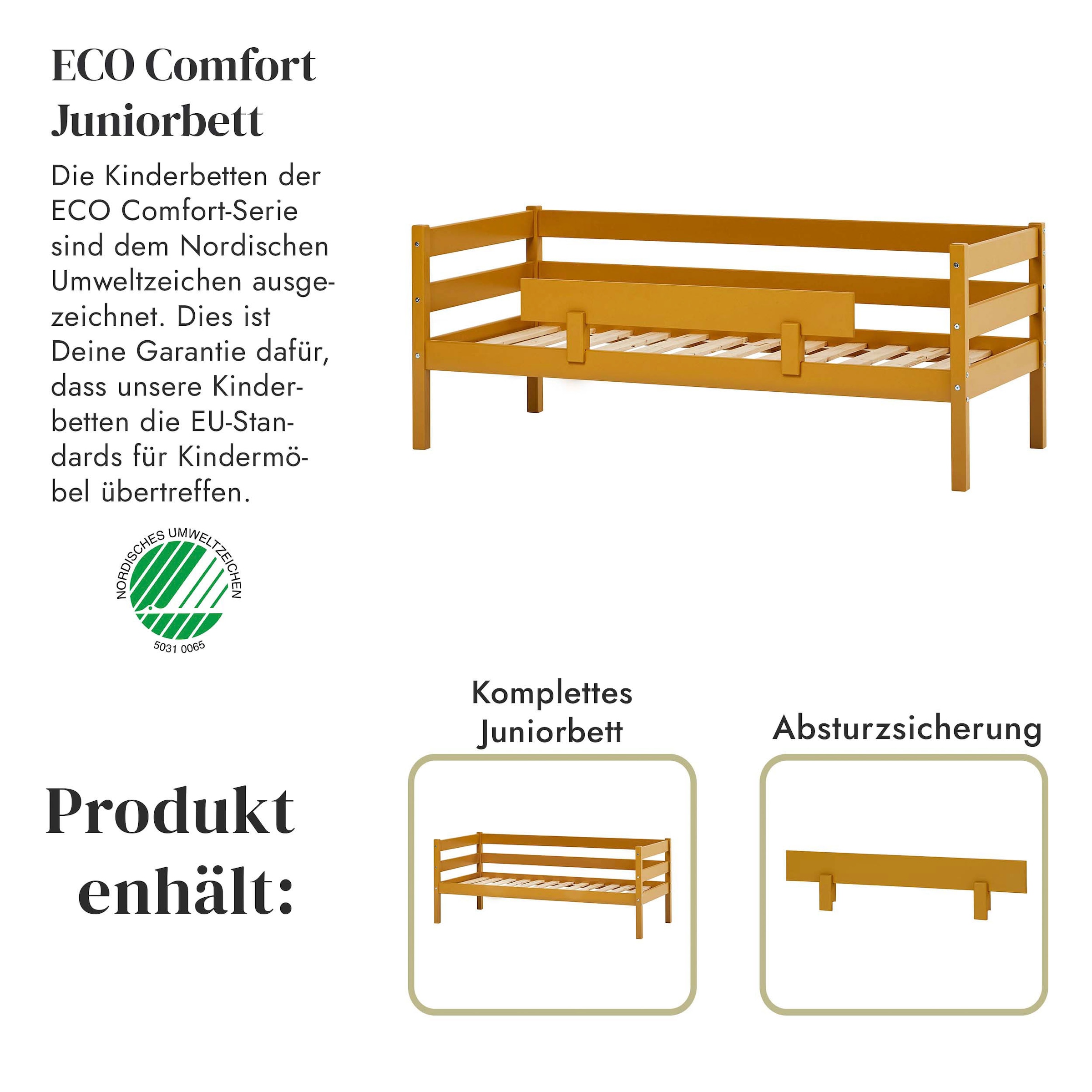 Hoppekids Einzelbett »ECO Comfort«, (Set), mit Rollrost in 8 Farben, wahlweise mit Matratze und Absturzsicherung