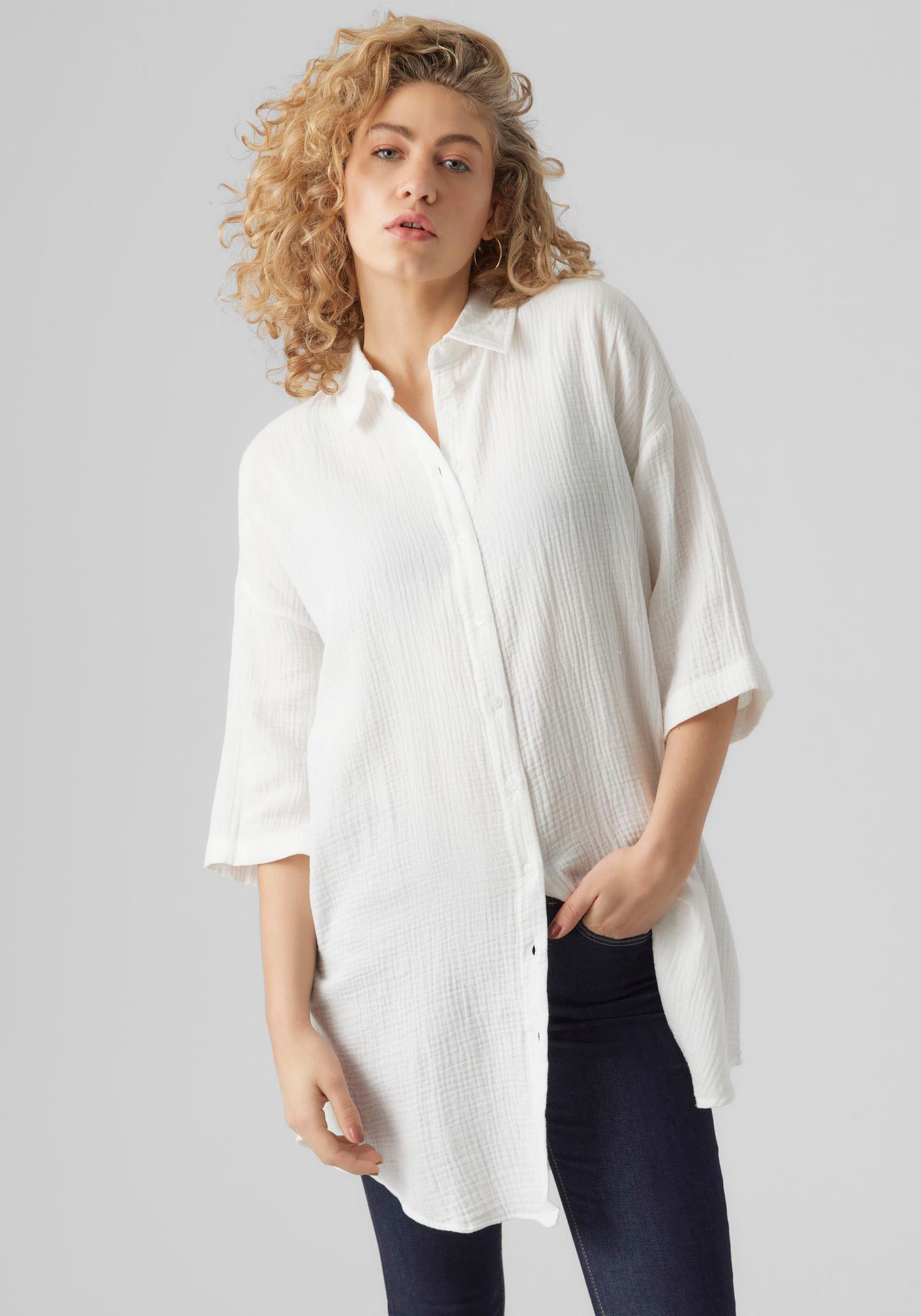 Image of Vero Moda Hemdblusenkleid "VMNATALI 3/4 LONG OVERSHIRT NOOS" Sommerkleid, mit 3/4 Ärmel