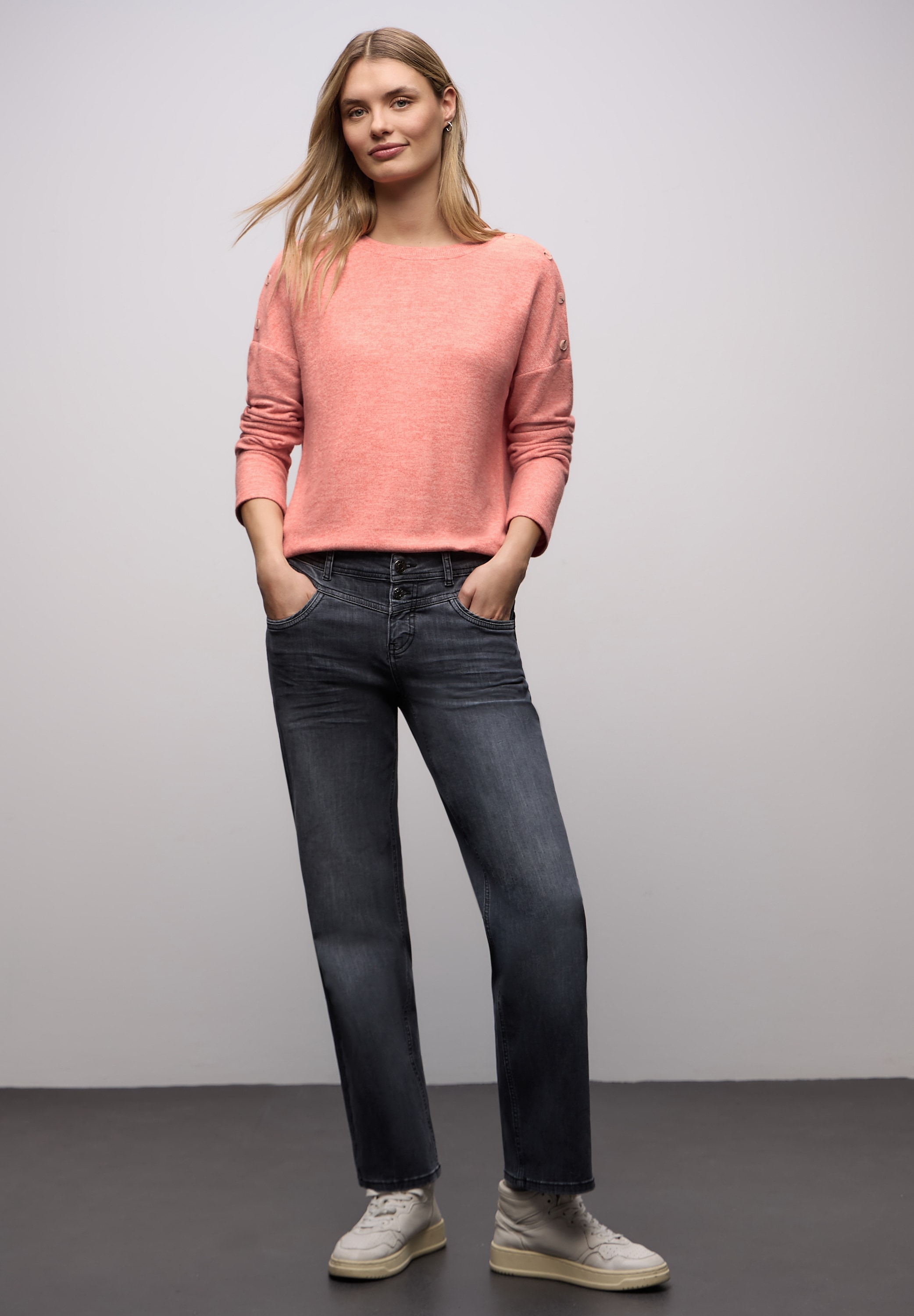 STREET ONE Pull en tricot Knopfdetail an den Schultern und im Melange-Look