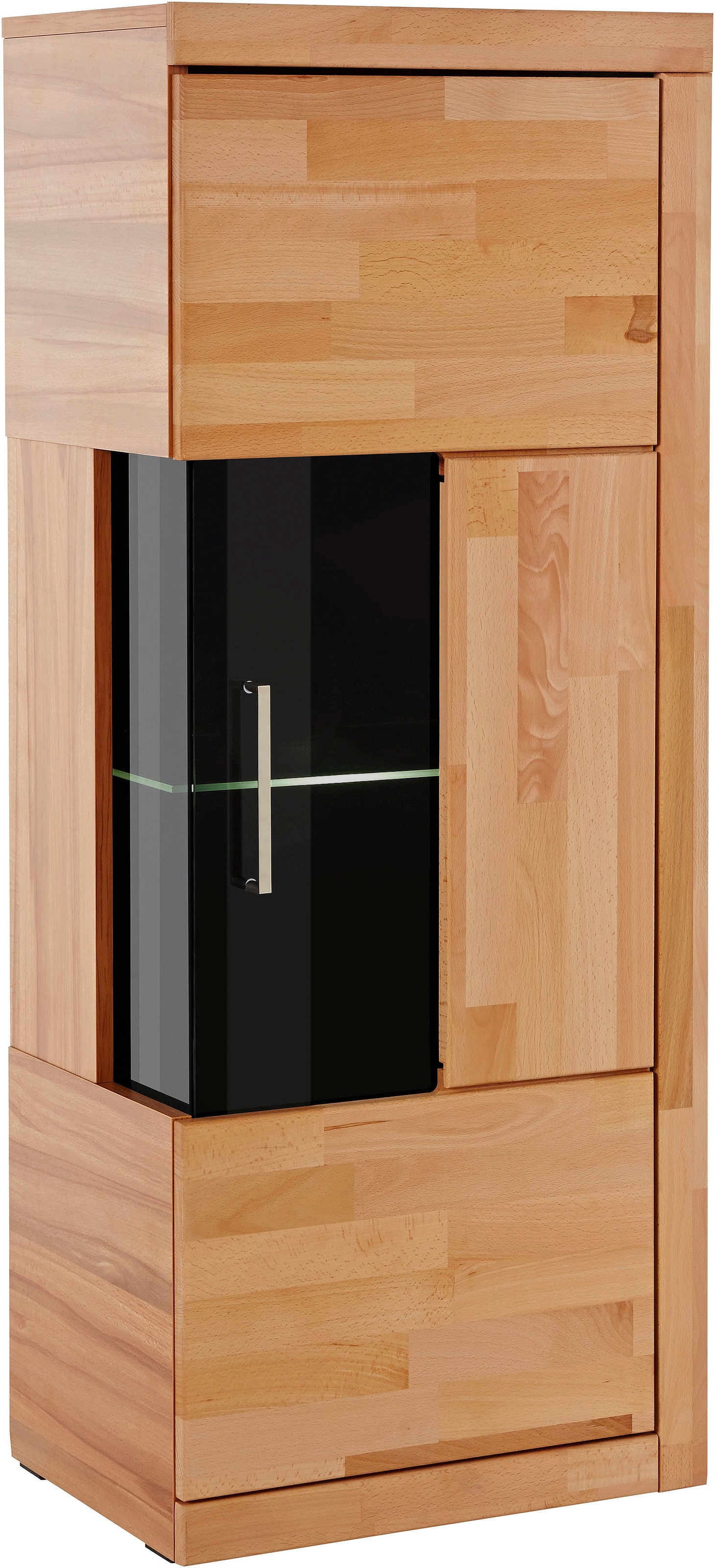 Image of GOODproduct Vitrine "RIBE75, 1Glasboden variabel, dunkles gehärtetes Glas, Trendfarbe" B/T/H:50/35/125cm, Front massivholz,4 Fächer,Griffe silberfar,geölt