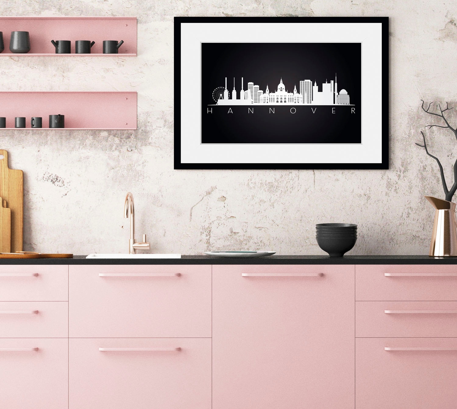 Image of queence Bild "Hannover Sehenswürdigkeiten" Deutschland Gebäude Hannover Schwarz-Weiss Stadt Städte 1 Stk. tlg. HD Premium Poster-Druck inkl. Holzrahmen
