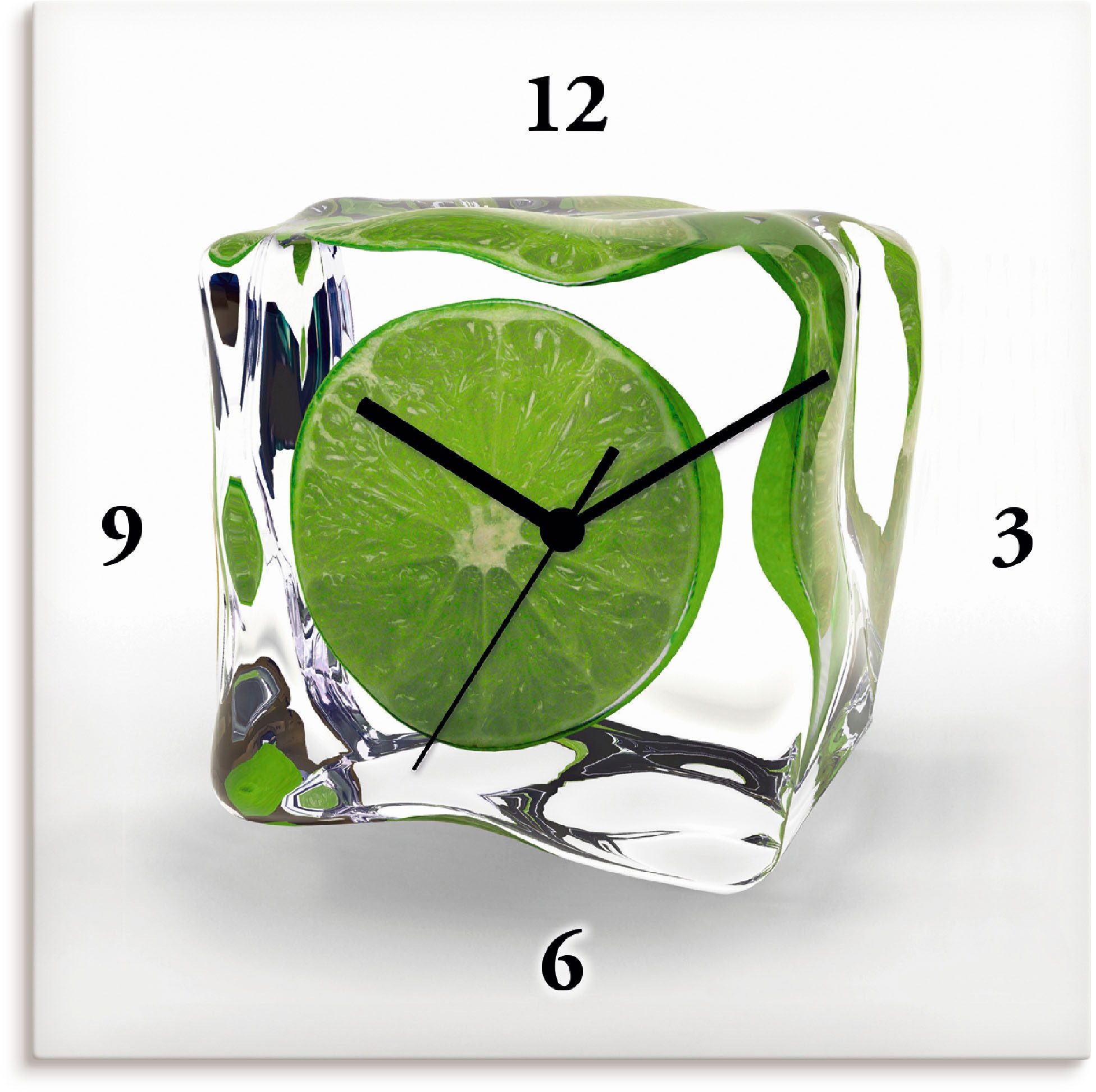 Image of Artland Wanduhr »Limette im Eiswürfel«, lautlos, ohne Tickgeräusche, nicht tickend, geräuschlos - wählbar: Funkuhr o. Quarzuhr, moderne Uhr für Wohnzimmer, Küche etc. - Stil: modern bei Ackermann Versand Schweiz
