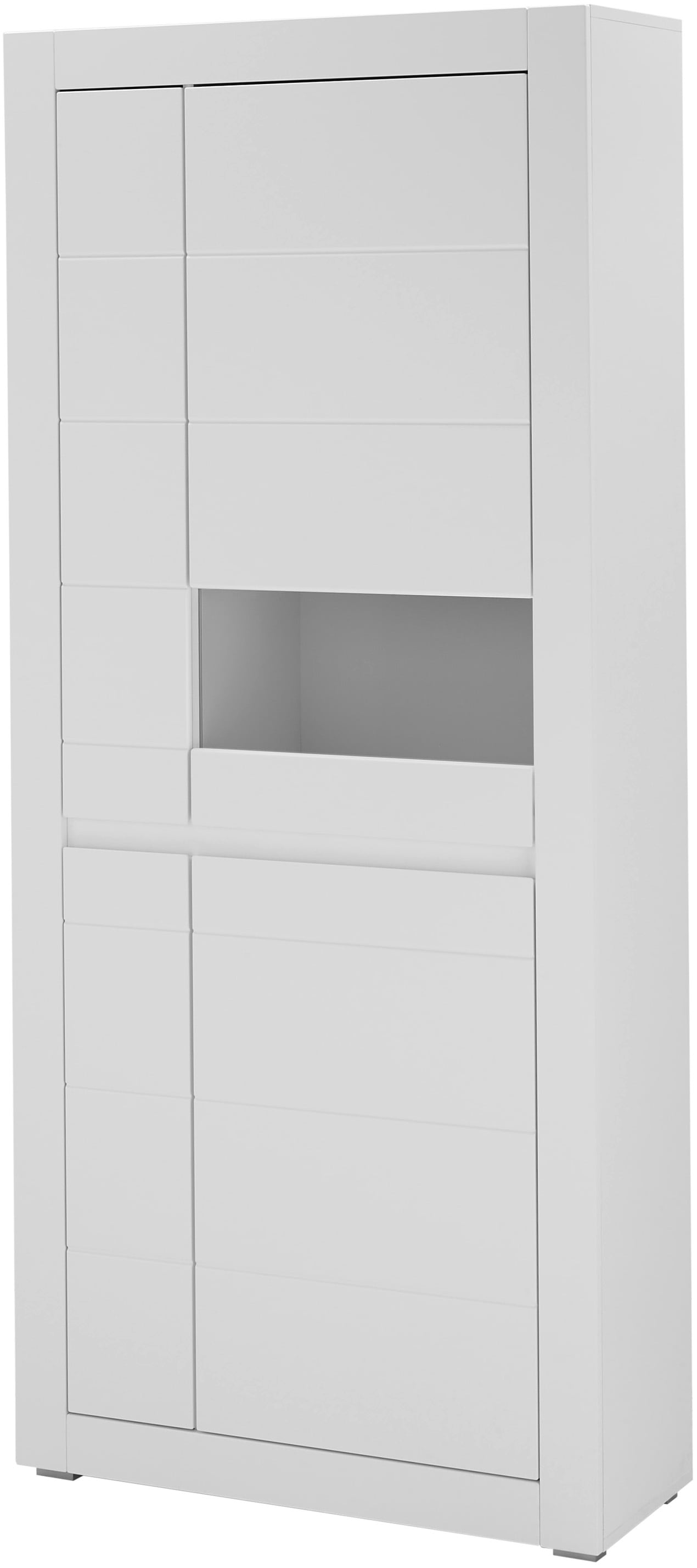 INOSIGN Vitrine »Chester, Hochschrank mit Stauraum, Glasvitrine, Anrichte, Weiss Matt«, (1 St.), austauschbare Blende in der Griffleiste, zeitloses Design, 85 cm breit