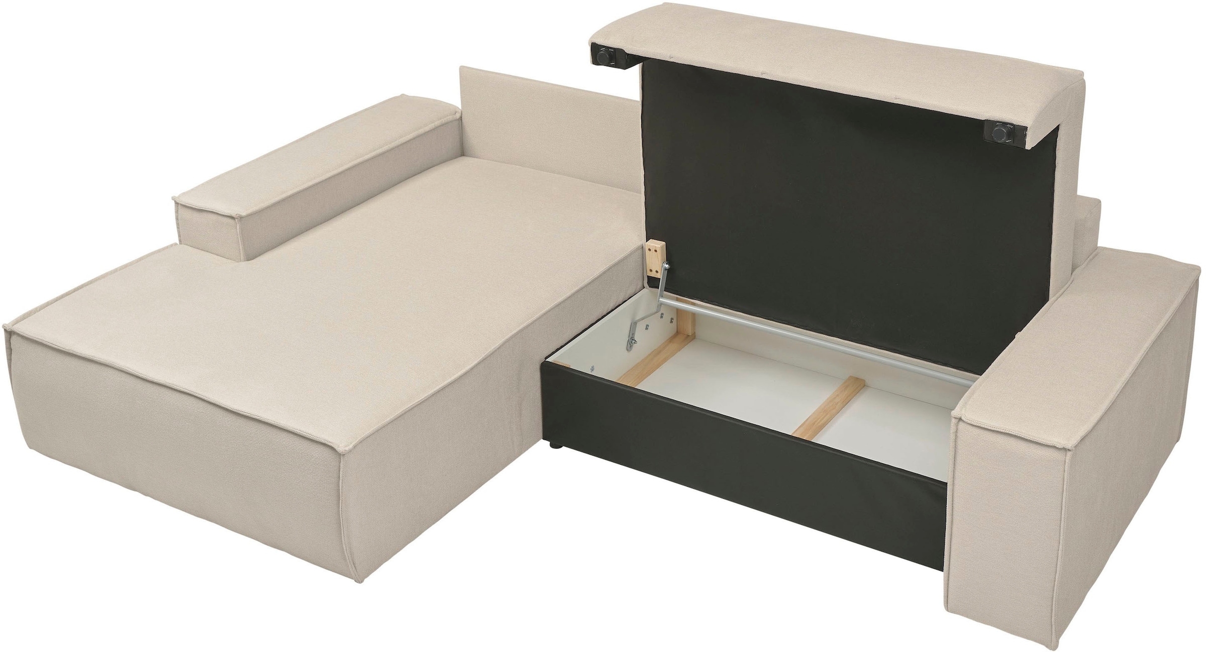 andas Canapé d'angle »FINNLEY Schlafsofa 267 cm, L-Form mit Schlaffunktion & Bettkasten« verfügbar in den Stoffqualitäten Bouclé, Struktur fein und Mega Cord