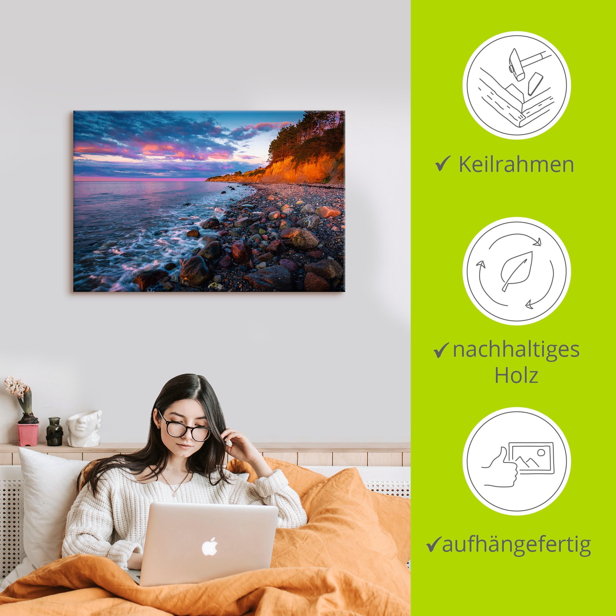 Artland Tableau sur toile »Sonnenuntergang am Steilufer« 1 cuis tlg. auf Holzrahmen gespannt