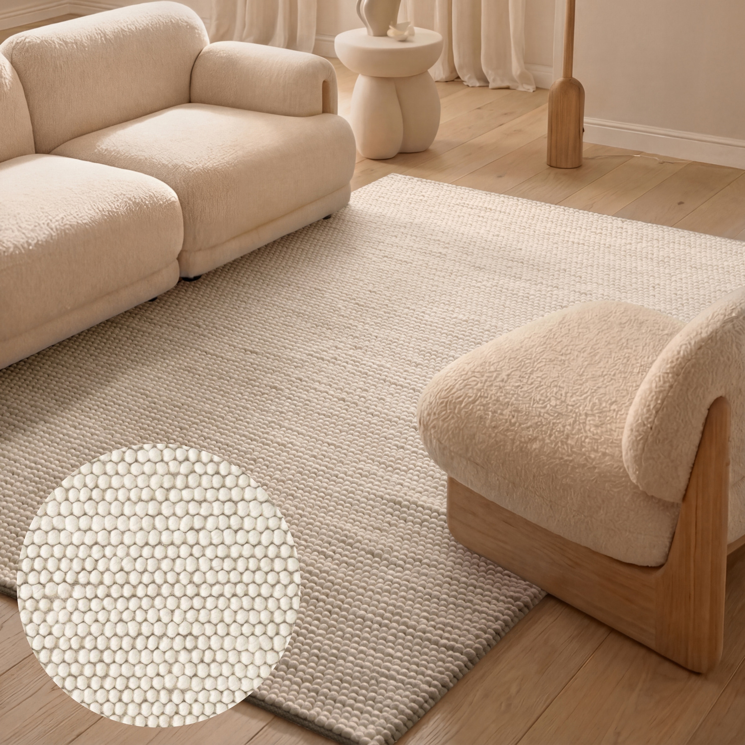 Ted Baker Tapis en laine »Diana« Rond 16 mm Höhe Laine, naturel, fait main, salon, salle à manger, chambre, scandinave