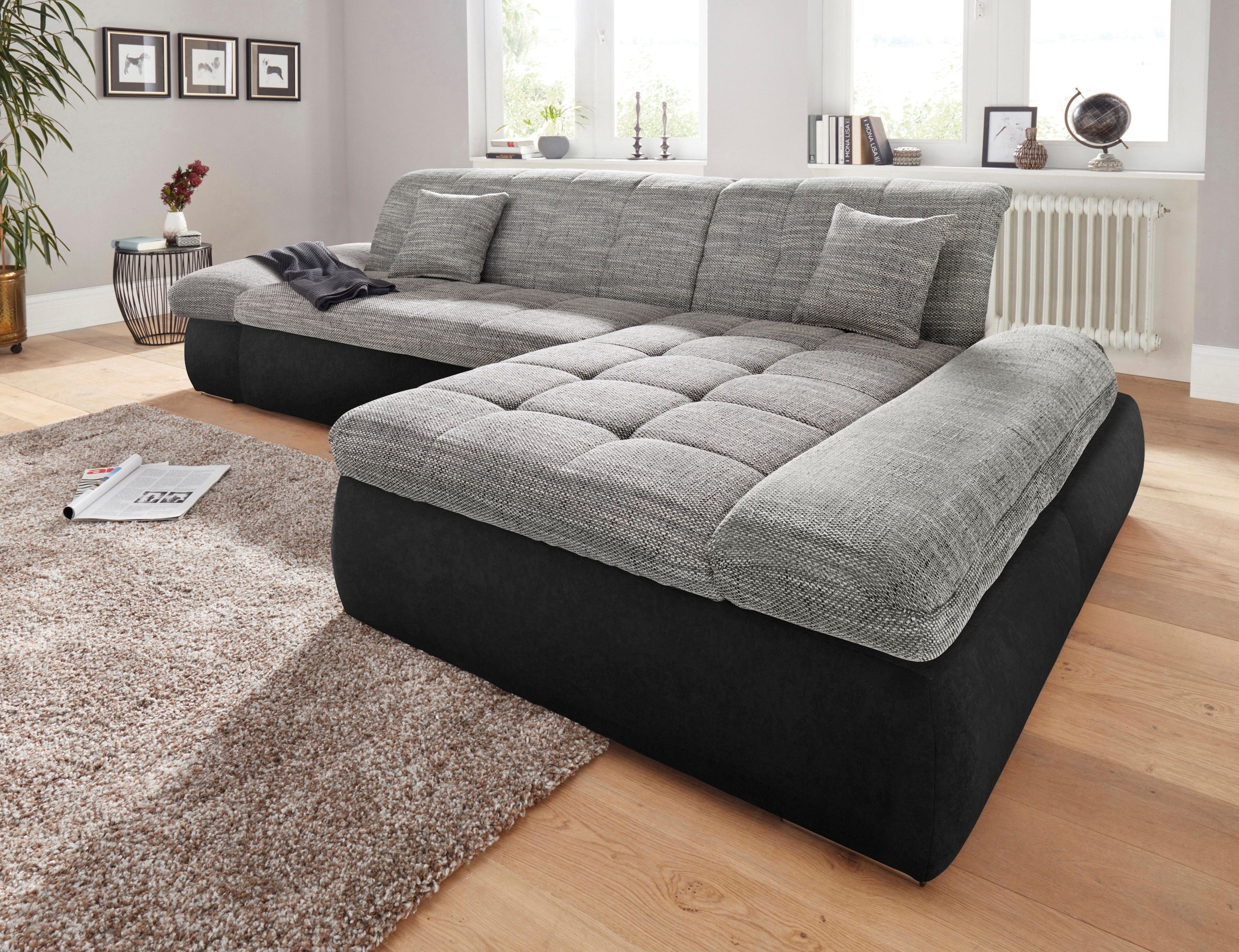 DOMO collection Canapé d'angle »PB Moric  wahlweise mit Bettfunktion + Armteilverstellung, L-Form« im XXL-Format, B/T/H:300/172/80 cm, feine Steppung