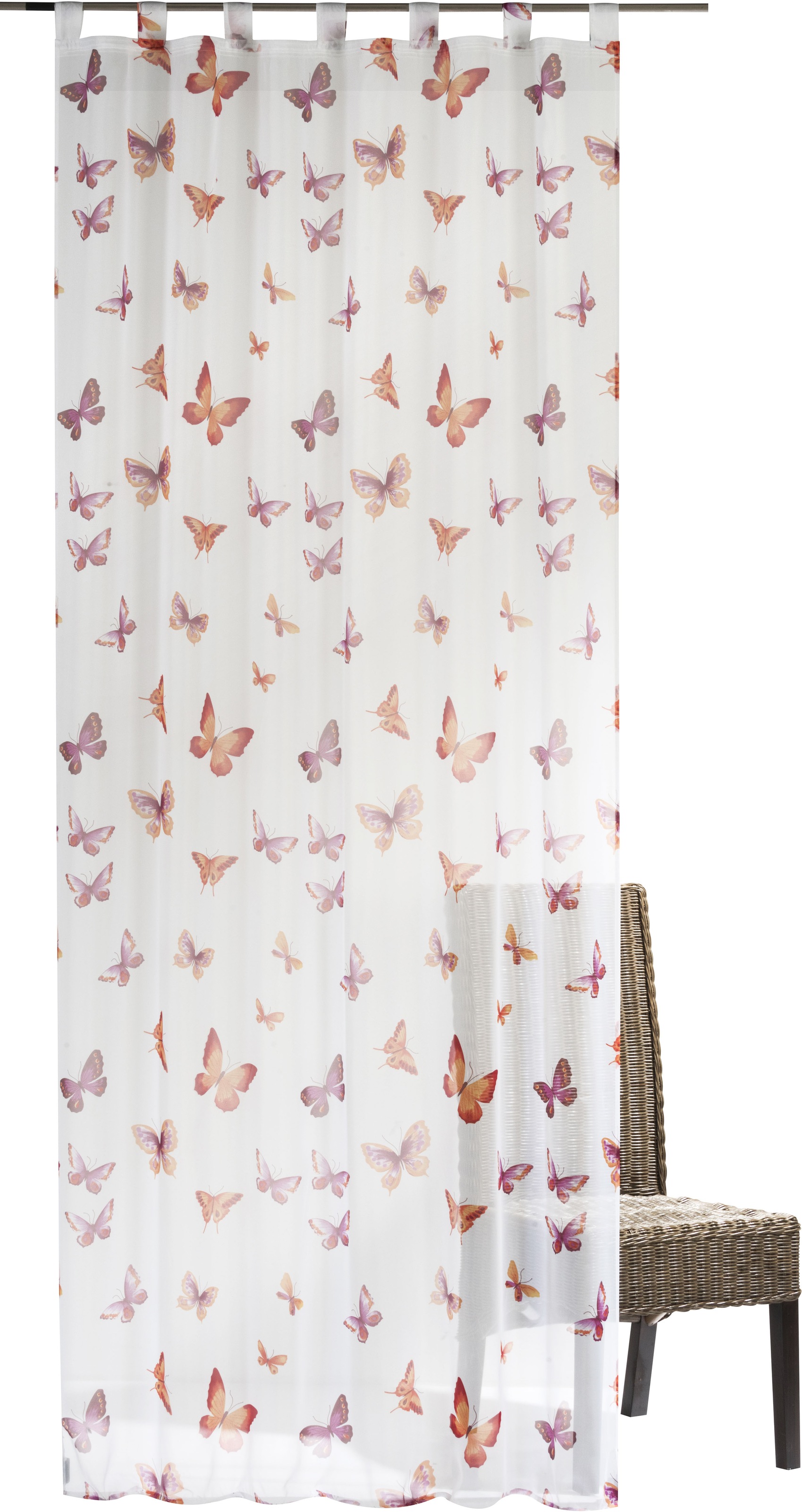 Image of ELBERSDRUCKE Gardine »Mariposa«, (1 St.), Schlaufenschal mit Kräuselband Mariposa 04 orange-weiss 255x140 cm transparent bei Ackermann Versand Schweiz