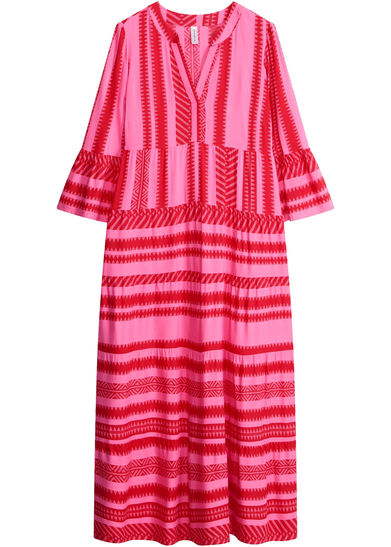 bonprix Maxikleid aus fliessender Viskose, mit Stufen-Rock, A-Linie Passform
