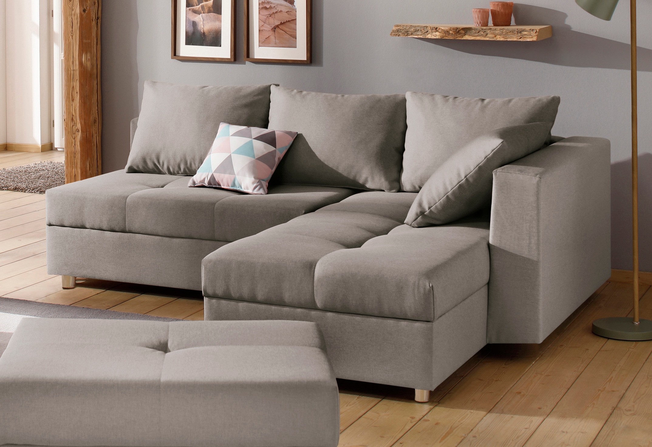 Home affaire Ecksofa »Italia L-Form, B: 217 cm« Schlaffunktion, Bettkasten & 1 Zierkissen, Federkern