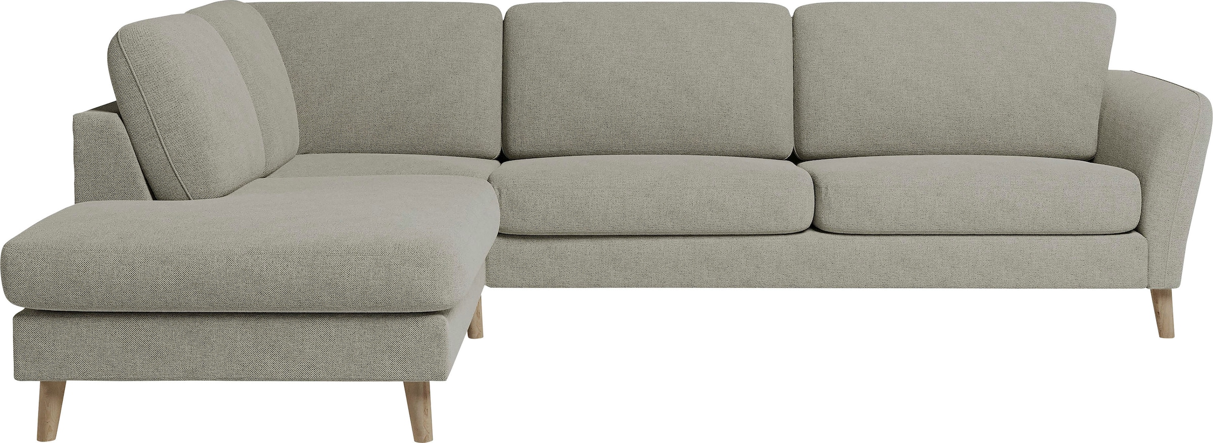 Home affaire Ecksofa »MARSEILLE 278/202 cm, L-Form, Ottom. rechts/links, verschiedene Bezüge« Massivholzbeine Eiche, Landhausstil, Wellenunterfederung