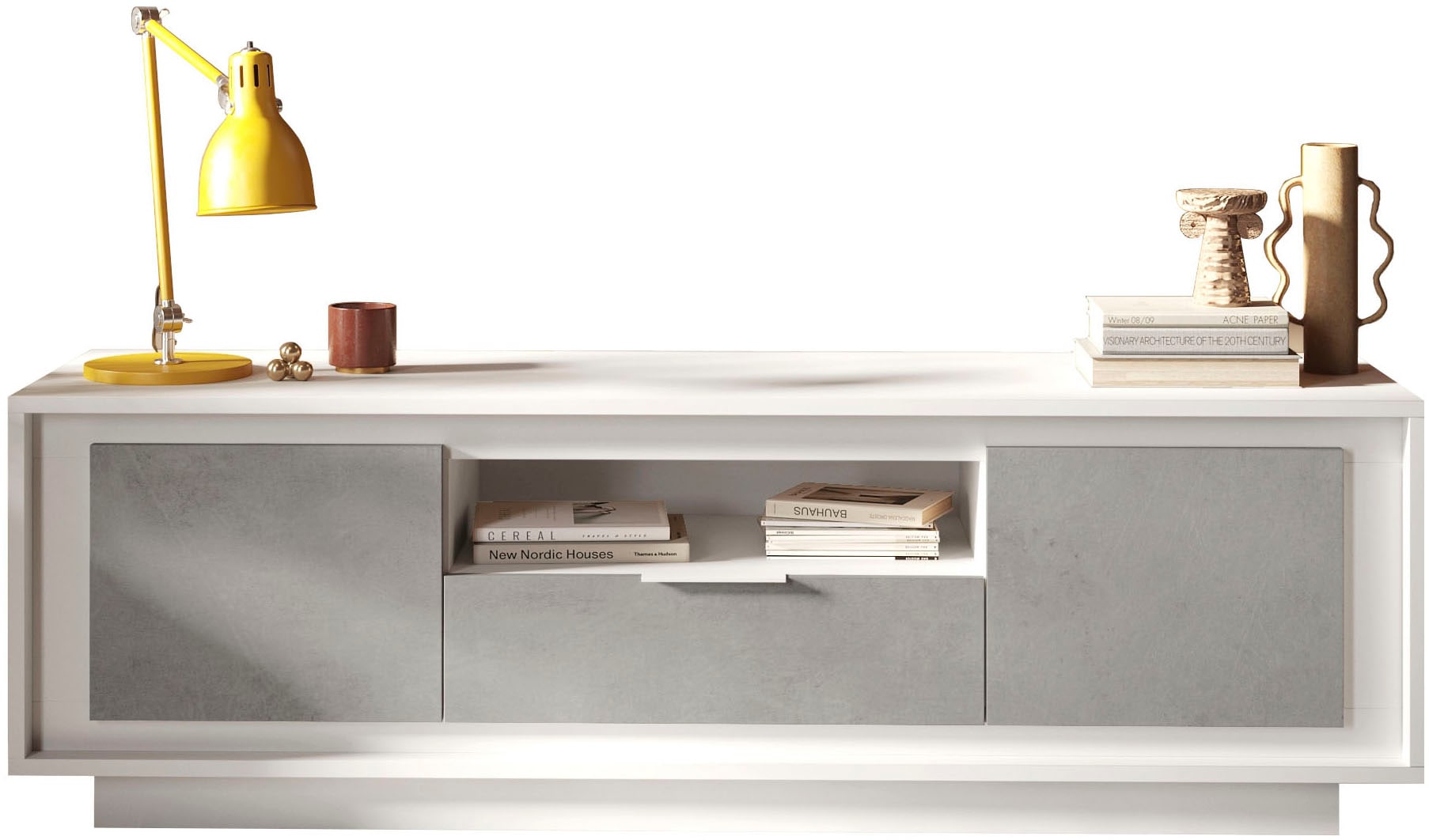Home affaire Table basse »Sky, B/T 180/50 cm, TV-Schrank/Medienboard, 2 Türen, 1 Schubkasten« fermeture douce, corps et façade épais de 22 mm, aspect cadre, poignée métal