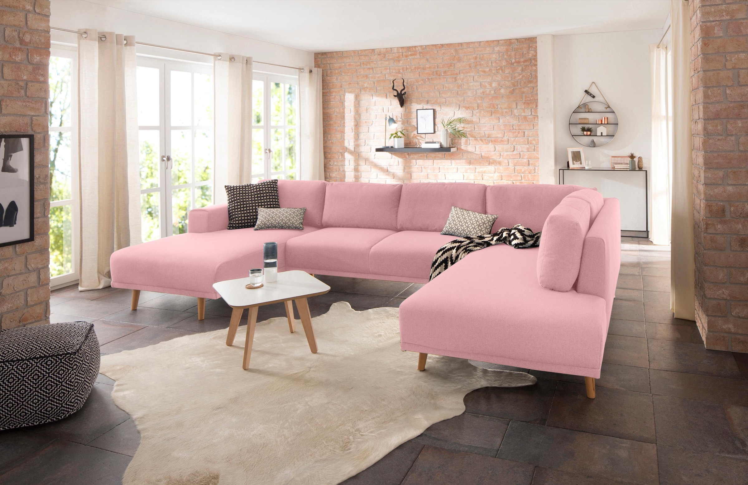 Home affaire Wohnlandschaft »Lasse U-Form«, im scandinavischem Stil mit Holzfüssen