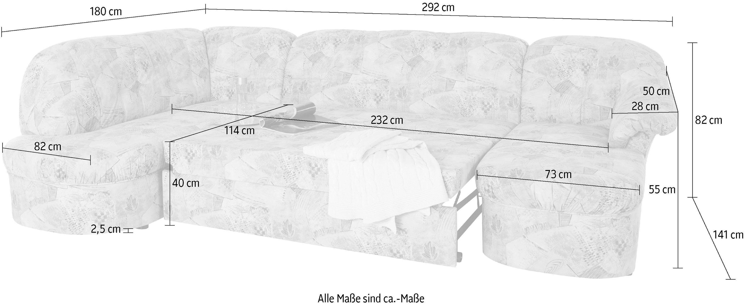 DOMO collection Wohnlandschaft »Pegnitz, zeitlos und modern, mit attraktiver Rückensteppung, U-Form«, wahlweise mit Bettfunktion