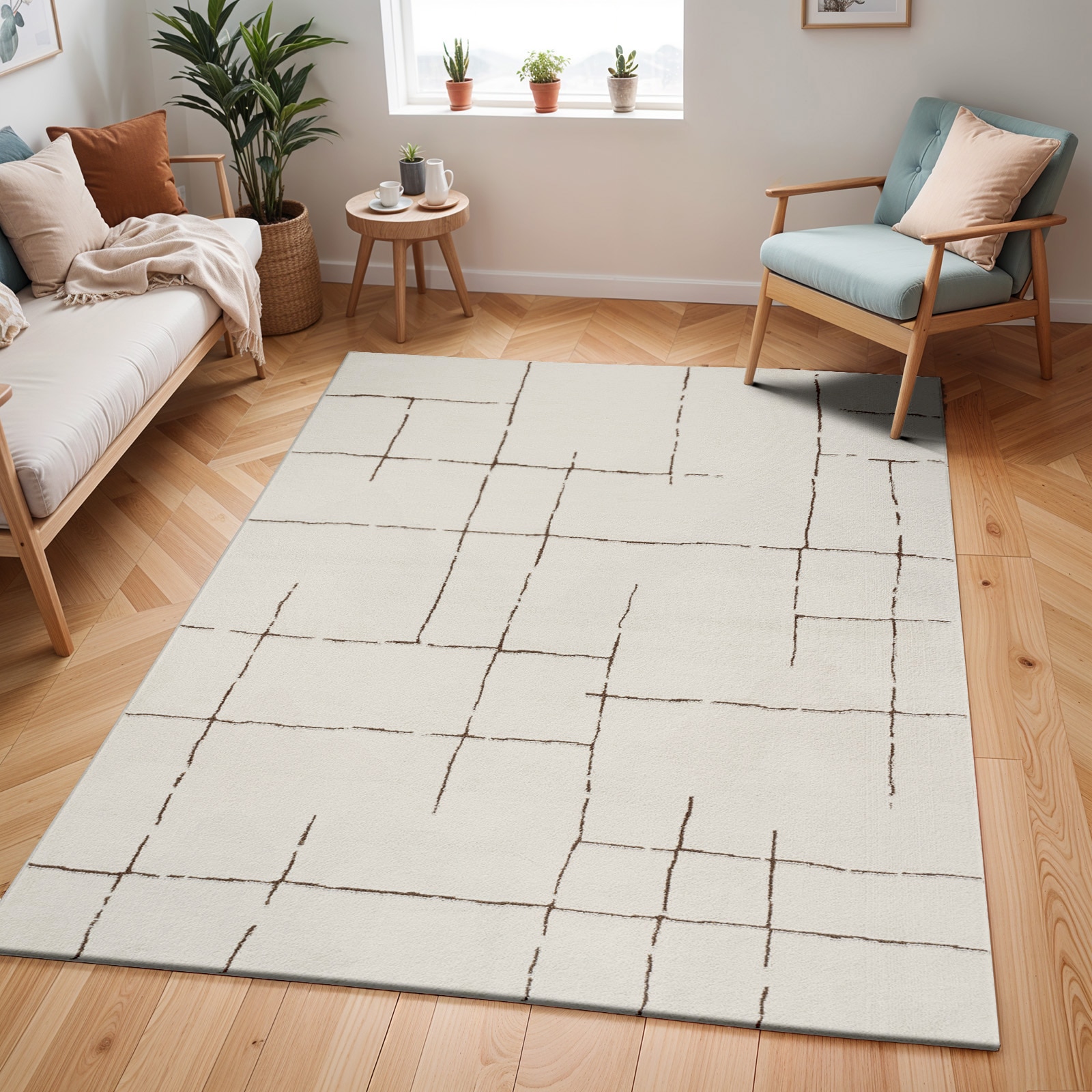 Image of Livabliss Teppich "PRAGUE" rechteckig 14 mm Höhe Skandi Design, Modern Boho Kurzflor Wohnzimmerteppich, Schlafzimmer