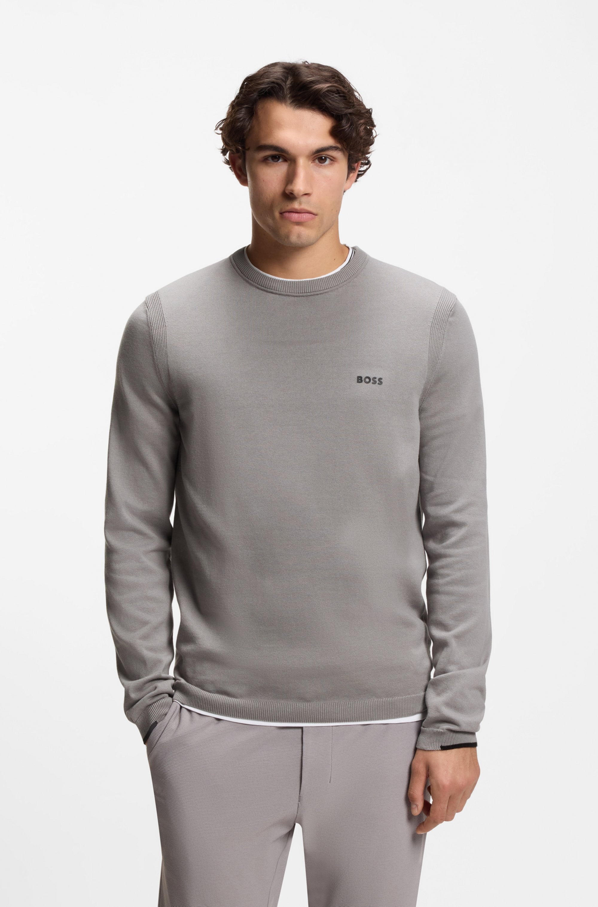 BOSS GREEN Strickpullover Rundhalsausschnitt, Regular Fit, Logo-Print