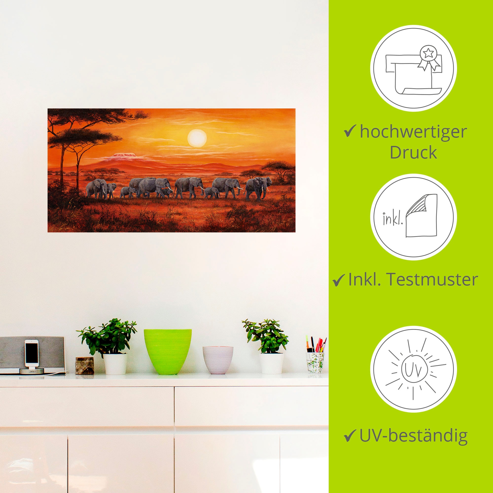 Artland Wandbild »Elefantenherde«, Wildtiere, (1 St.), als Leinwandbild, Poster, Wandaufkleber in verschied. Grössen