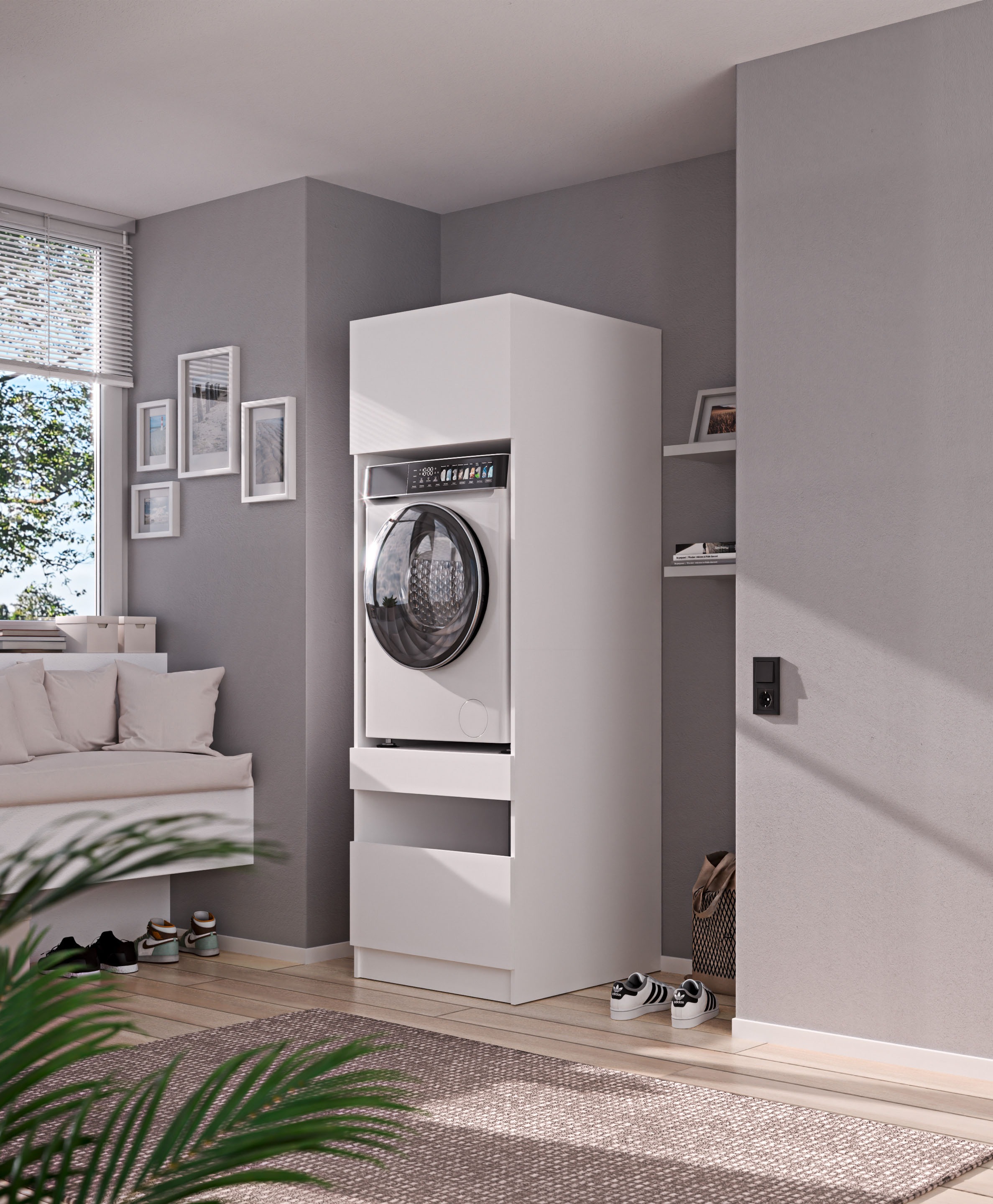 BASIC by Balculina Armoire pour machine à laver »Washhome B/T/H 68x200x68 cm« 1 cuis tlg. largeur 68cm, plateau extensible