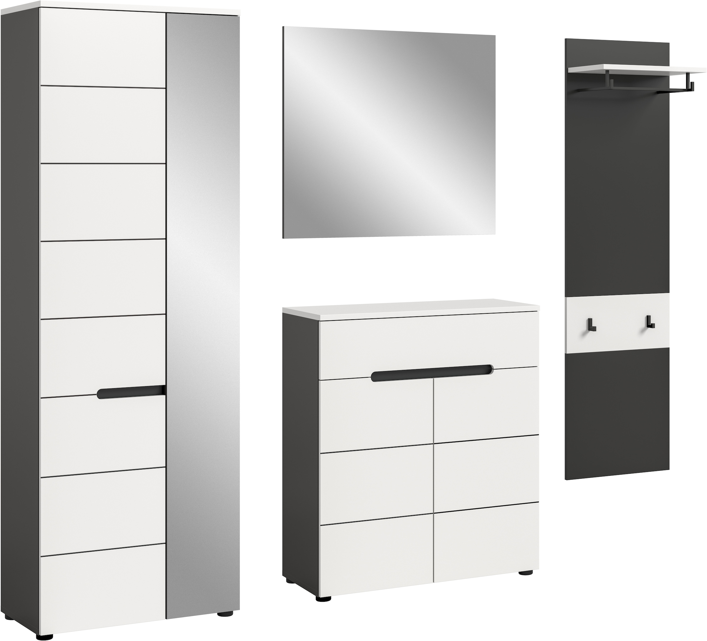 INOSIGN Ensemble de vestiaires »REHAT, TOPSELLER!, 4-teilig, Breite 220 cm, individuell erweiterbar« Set, bestehend aus: Garderobenschrank, Kommode, Spiegel & Garderobenpaneel, 4 cuis tlg.