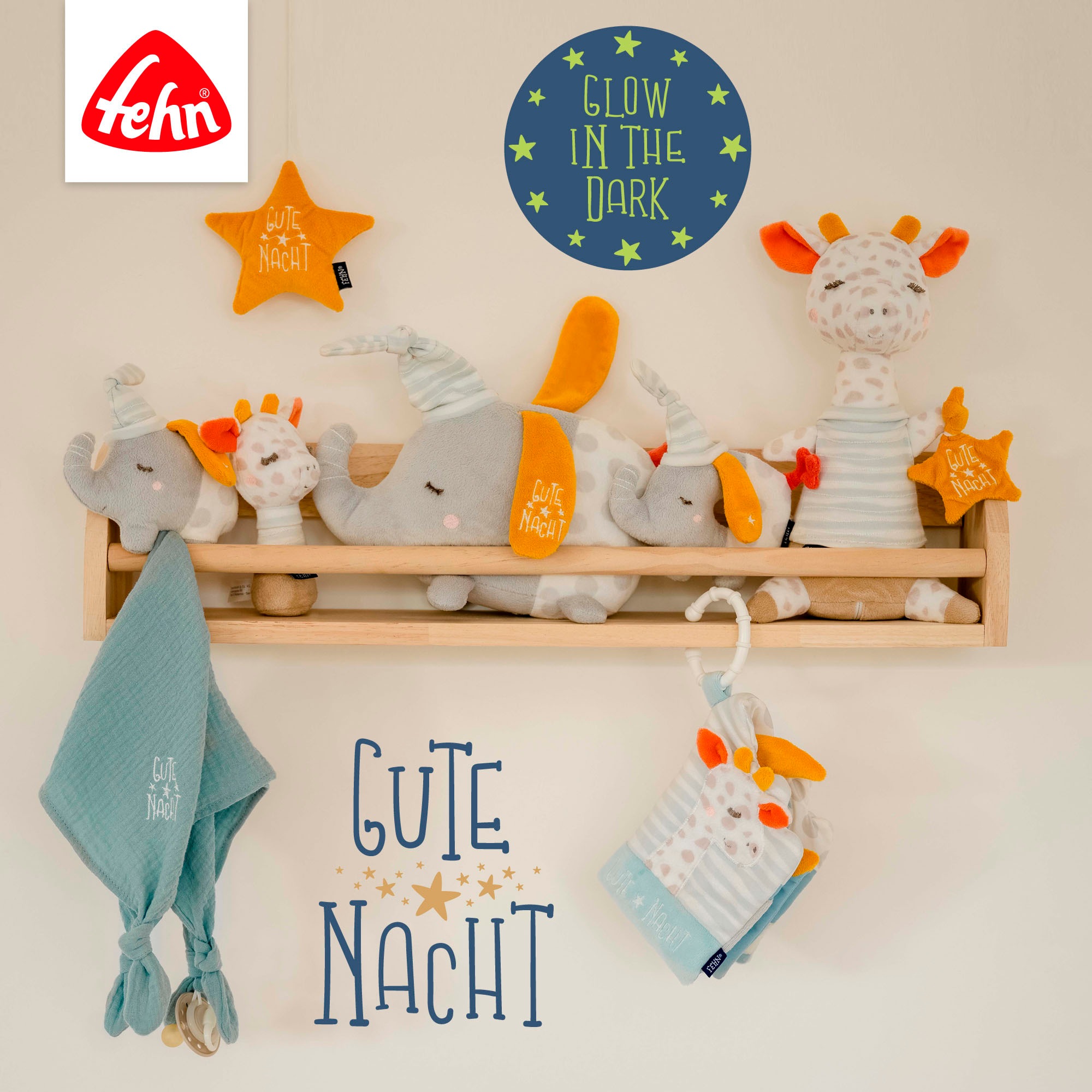 Fehn Plüschfigur »Gute Nacht, Giraffe«, Einschlafhilfe, mit Glow-in-the-dark-Bestickung