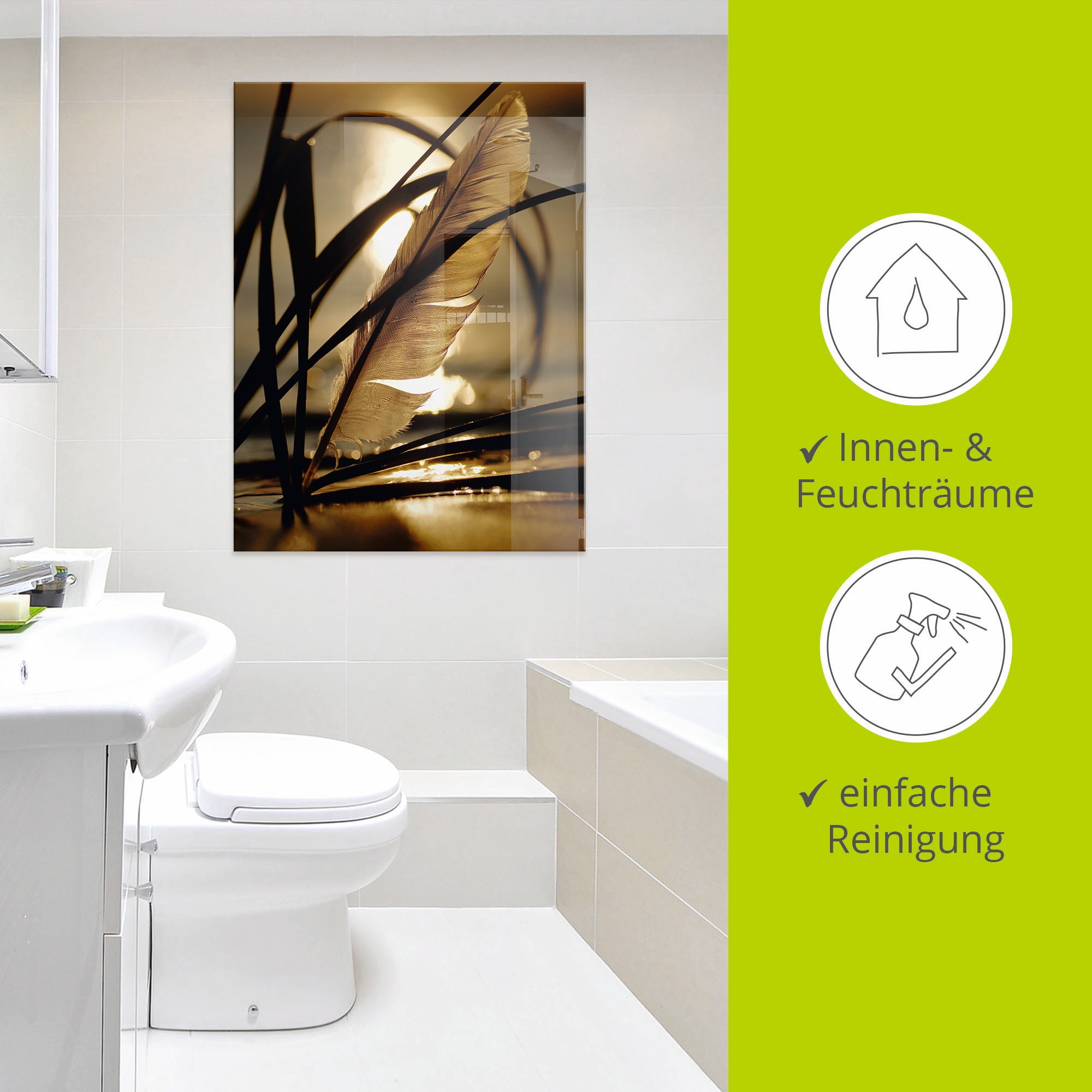 Artland Glasbild »Feder im Abendlicht« Gräser 1 Stk. tlg. in verschiedenen Grössen