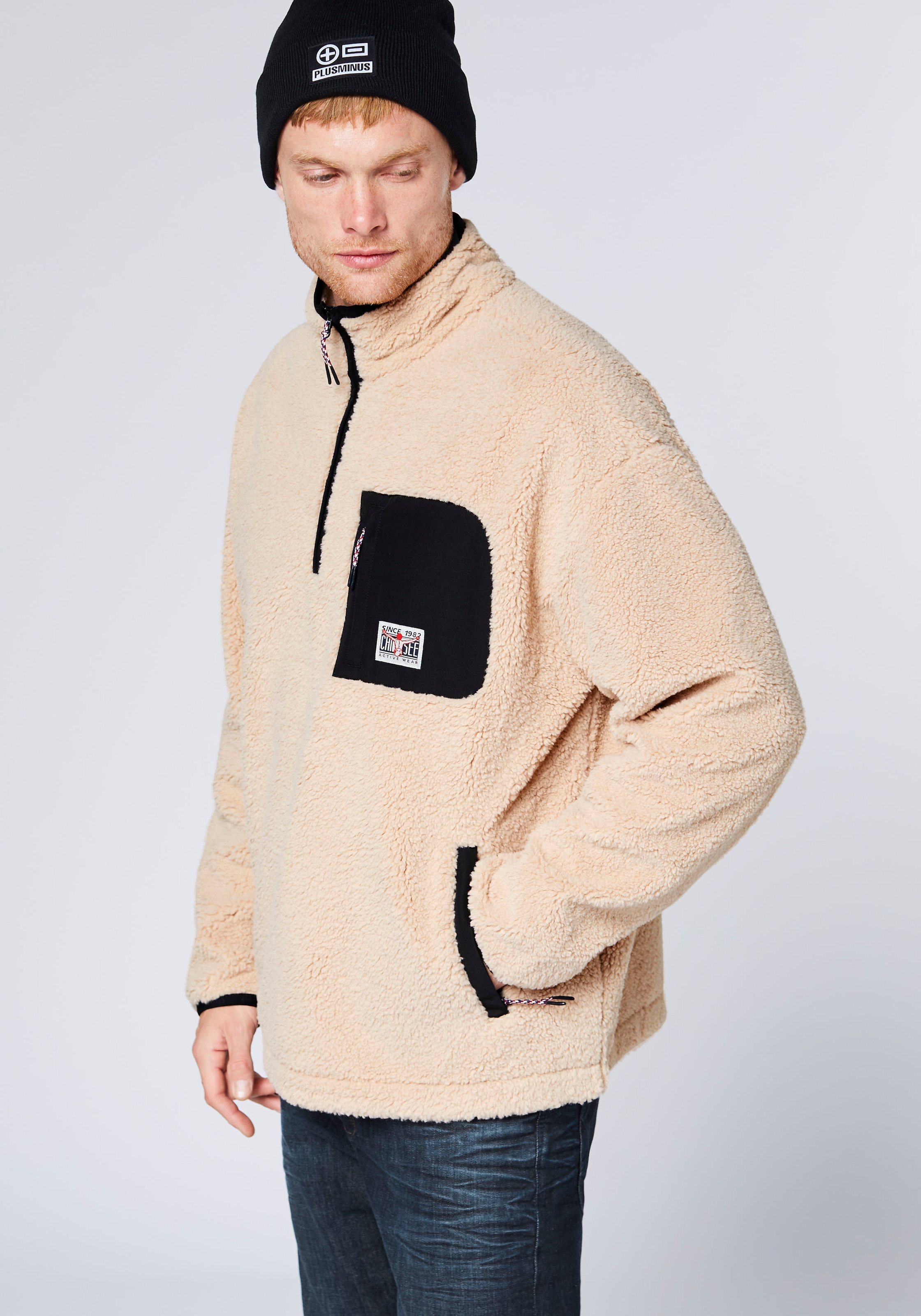 Chiemsee Pull en maille polaire »Teddyfleecepullover« aus Strickfleece, hoch geschlossener Ausschnitt, sportlicher Stil