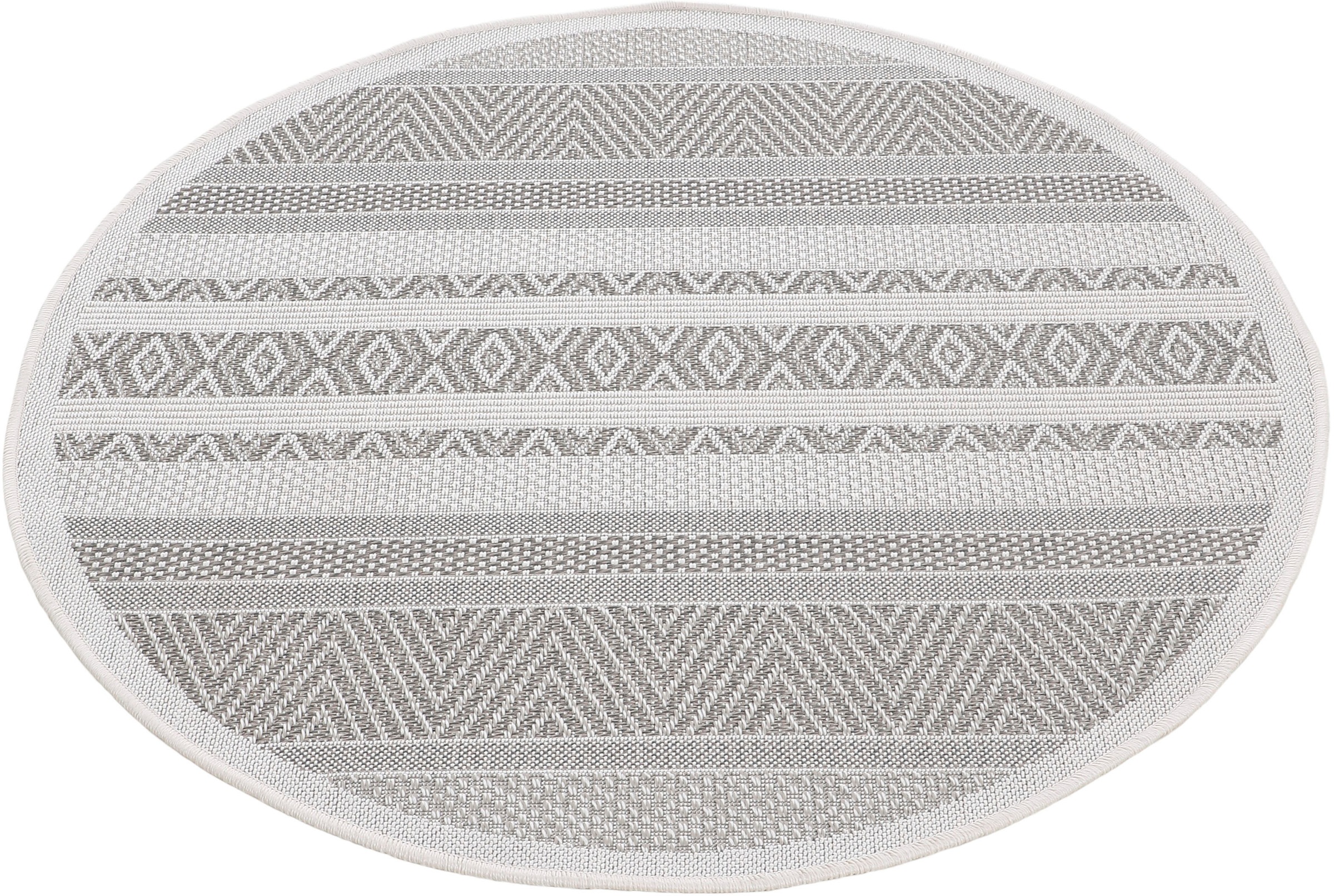 carpetfine Teppich »Boho 101«, rund, 4 mm Höhe, robustes Flachgewebe, Sisal Optik, UV-beständig, Aussenbereich