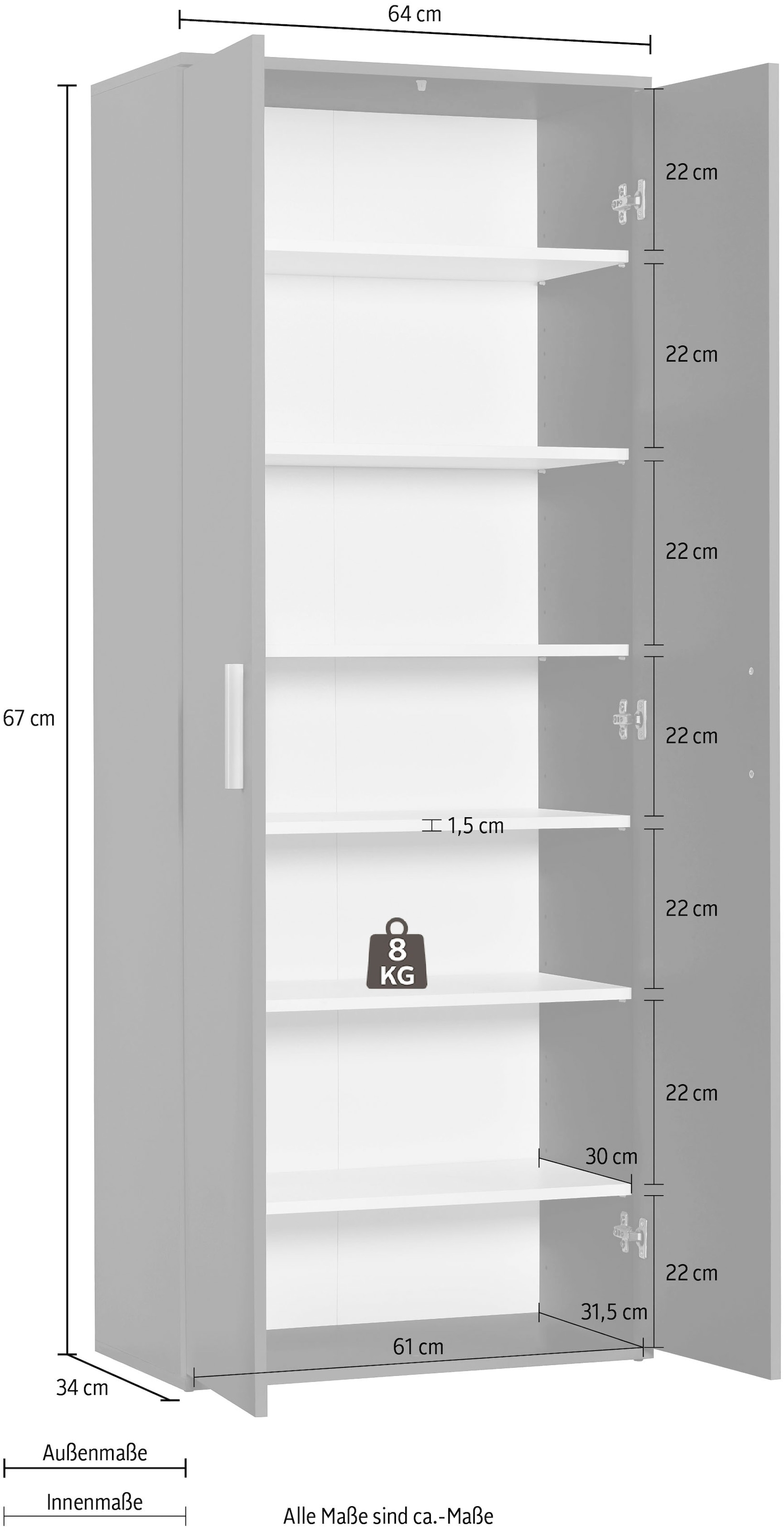 Procontour Armoire multi-usages »Haushaltsschrank Clara« hauteur 167cm avec étagères réglables en hauteur