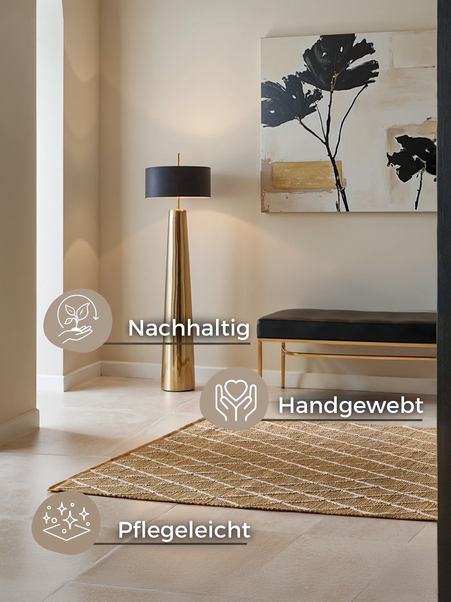 HANSE Home Teppich »Kunu  Juteteppich« rechteckig 10 mm Höhe Naturfasern, Jute mit Baumwolle, Wohnzimmer, Diele, Flur, Boho, Skandi