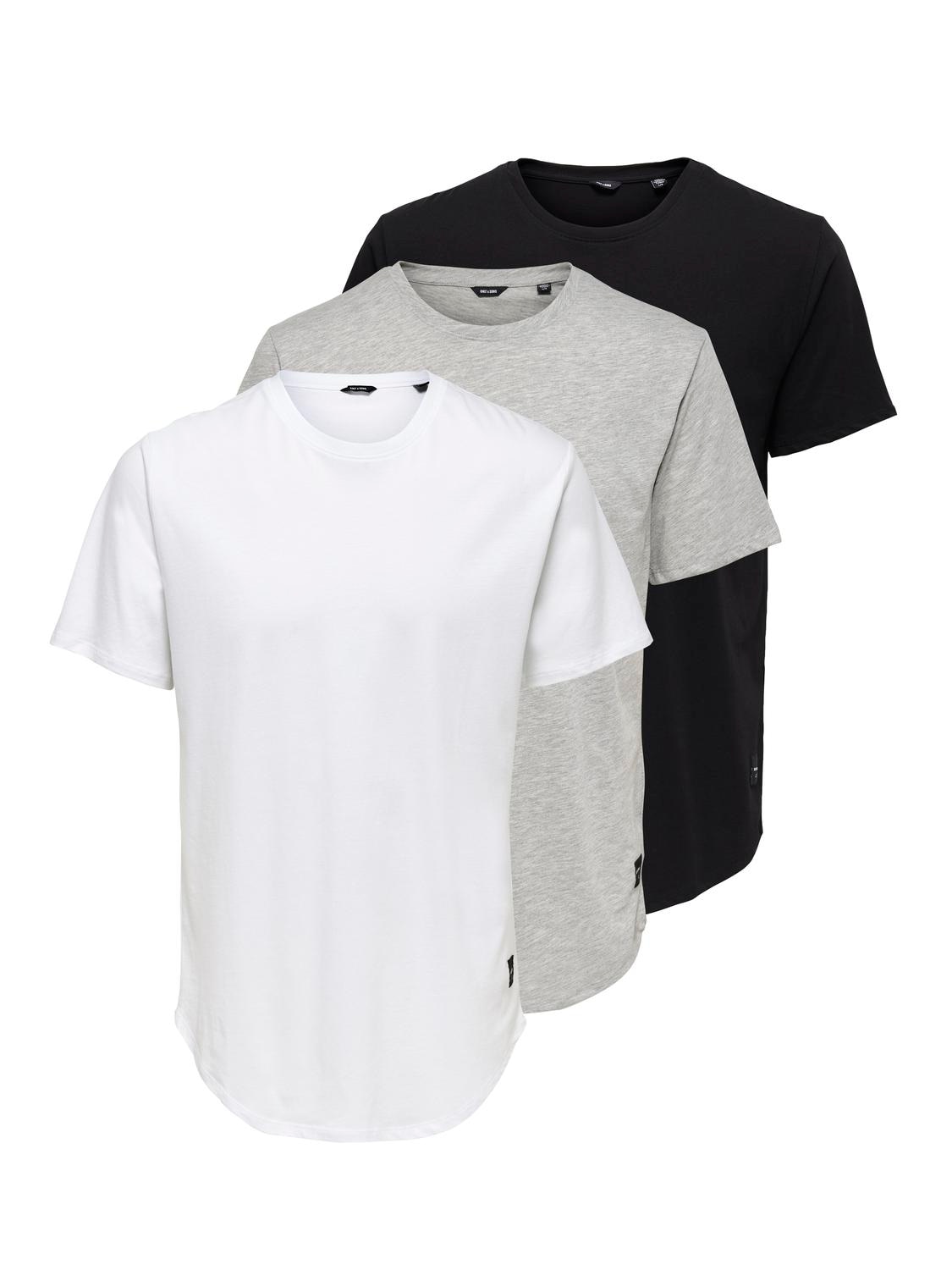 Image of ONLY & SONS Rundhalsshirt "ONSMATT LONGY SS TEE 3-PACK" Packung, 3 tlg. Baumwolle, lang geschnitten