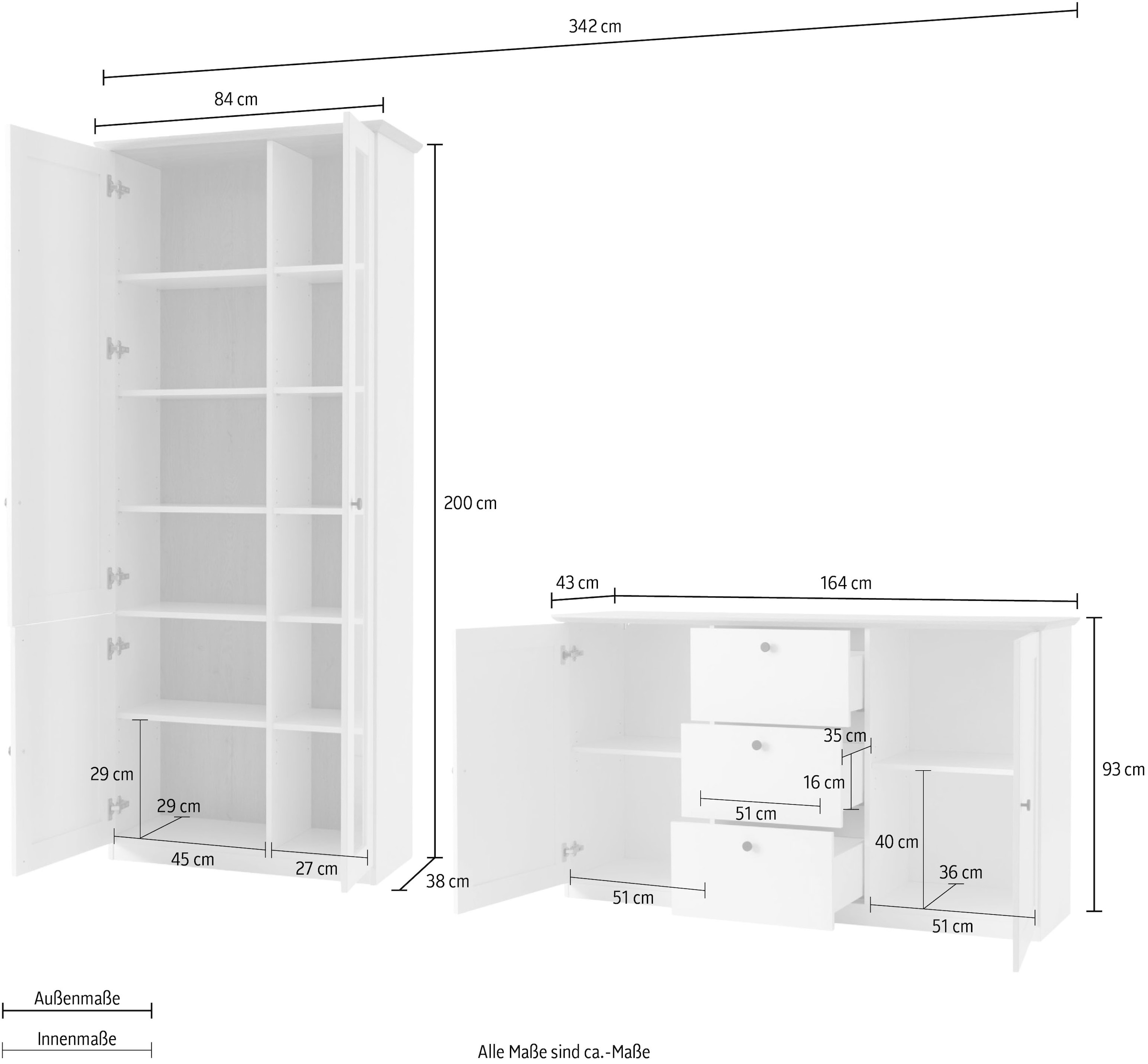 GOODproduct Wohnwand »Brest, Anbauwand im Landhausstil, Komplettset, Wohnzimmer-Set« Set, 2 Stk. tlg.