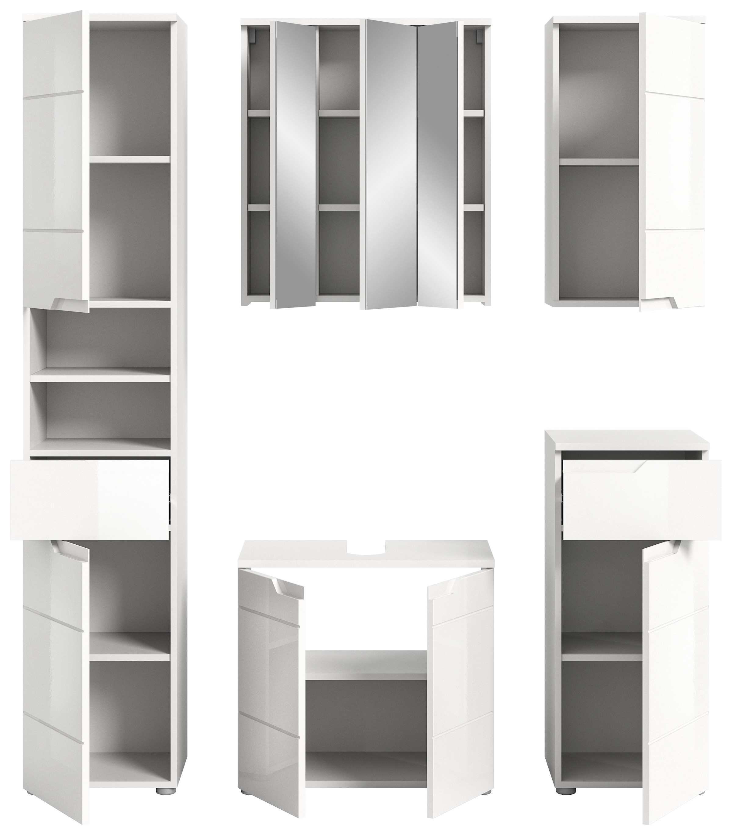 welltime Ensemble de meubles de salle de bain »CAPRI, 5-teilig, mit eingefasster Griffmulde, bestehend aus:«