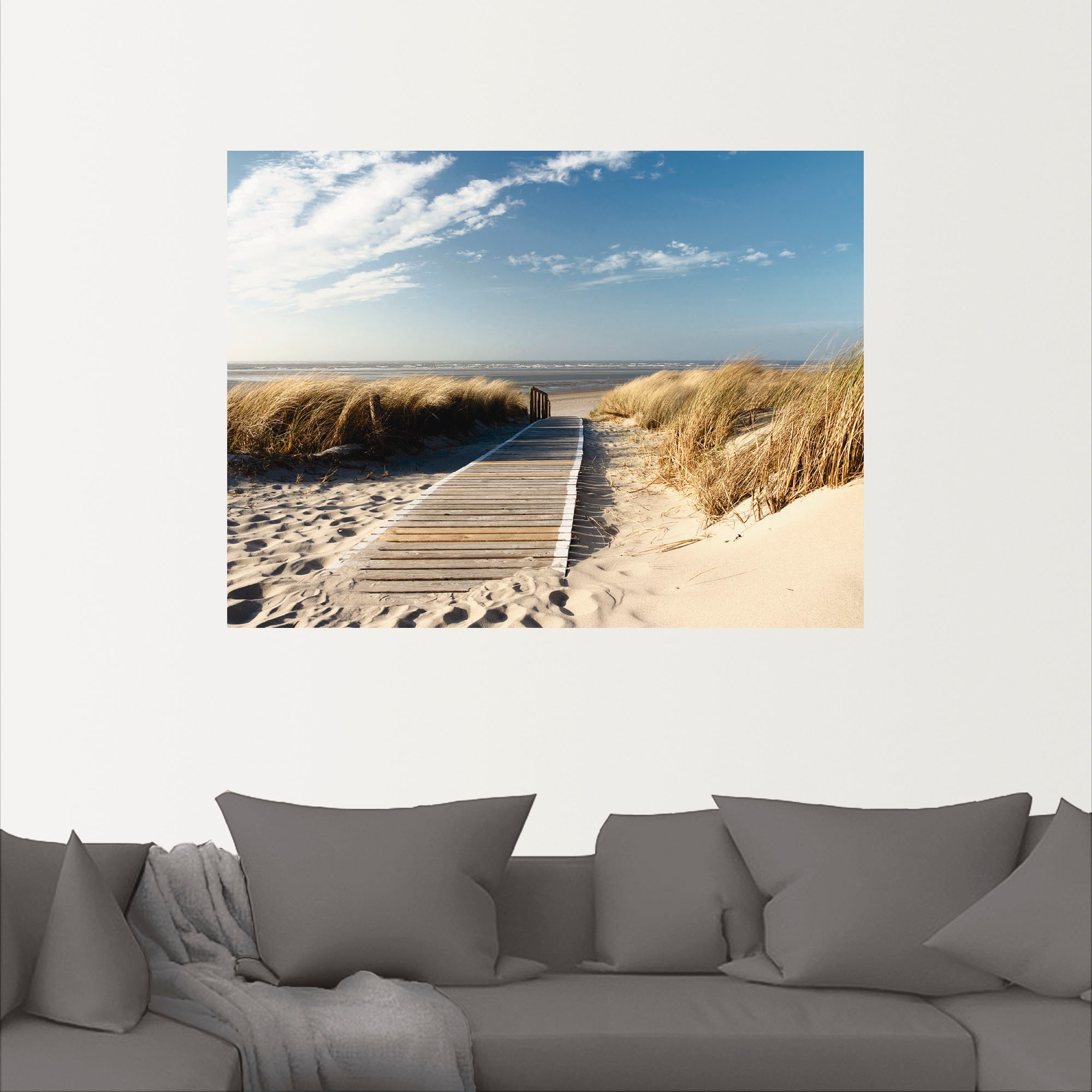 Artland Wandbild »Nordseestrand auf Langeoog - Steg«, Strand, (1 St.), als  Alubild, Leinwandbild, Wandaufkleber oder Poster in versch. Grössen kaufen