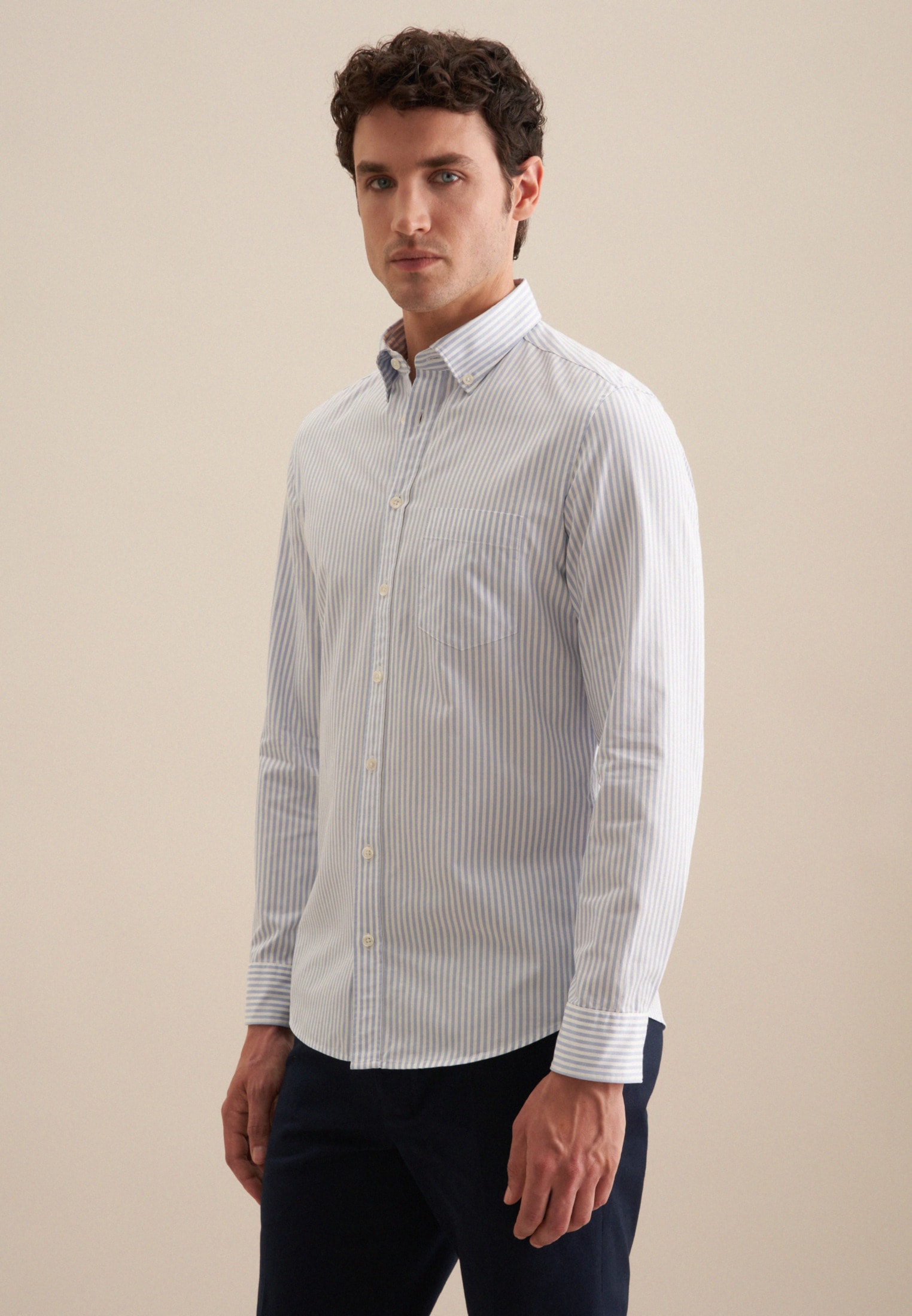 Image of seidensticker Businesshemd "Schwarze Rose" Slim 1/1 Button-Down-Kragen Streifen