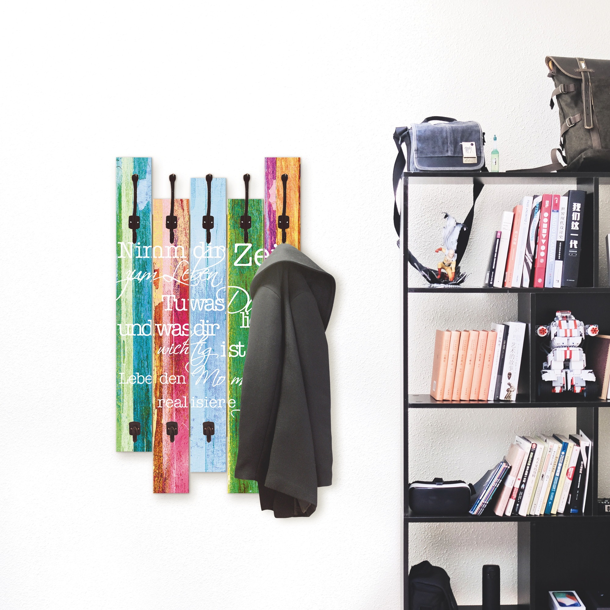 Image of Artland Garderobenleiste »Nimm dir Zeit«, platzsparende Wandgarderobe aus Holz mit 8 Haken, geeignet für kleinen, schmalen Flur, Flurgarderobe bei Ackermann Versand Schweiz