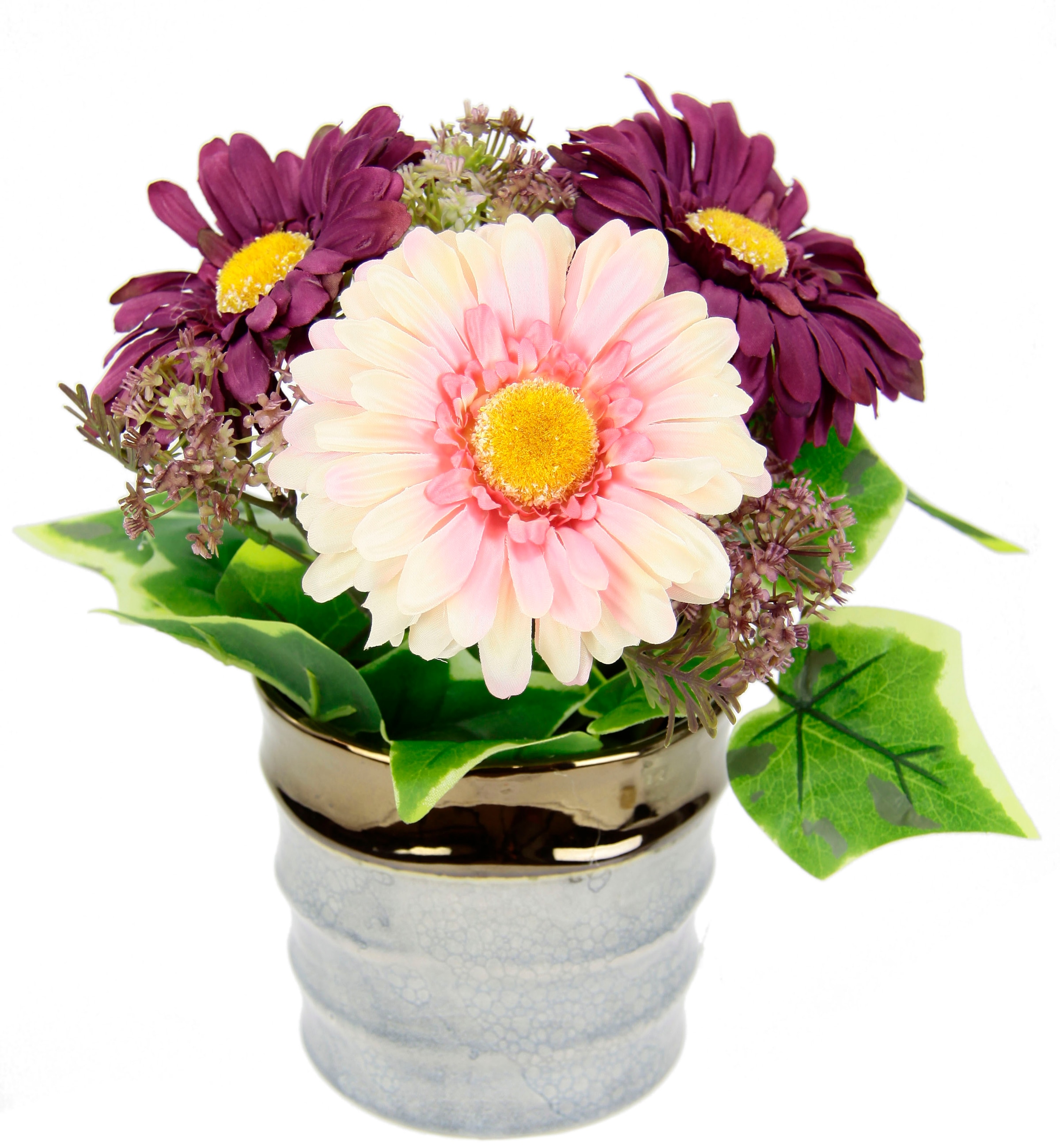 Kunstblume »Arrangement aus Gerbera im Topf aus Keramik«, Tischgestecke...