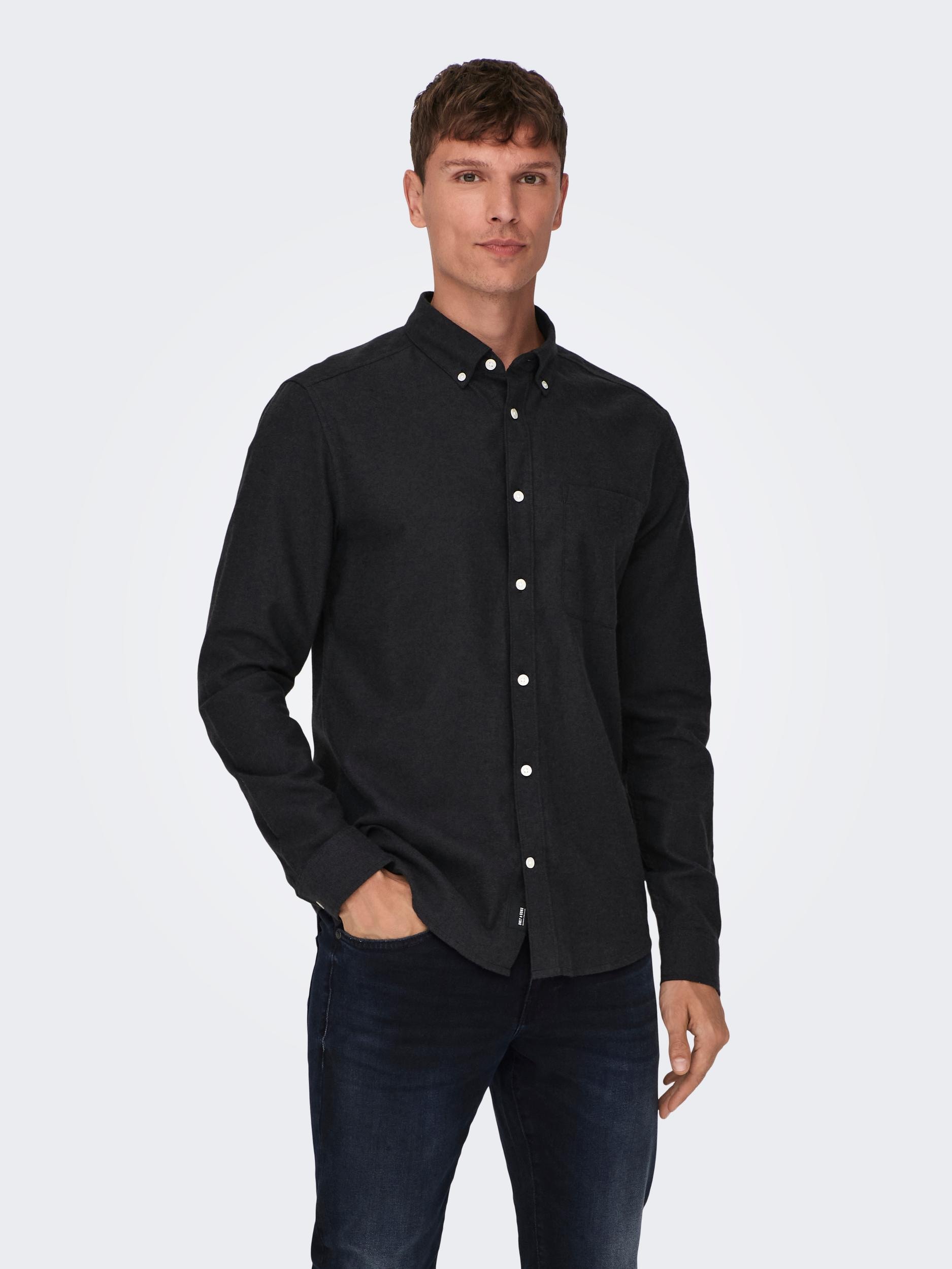 Image of ONLY & SONS Langarmhemd "ONSGUDMUND SLIM 1-PKT SOLID SHIRT NOOS"
