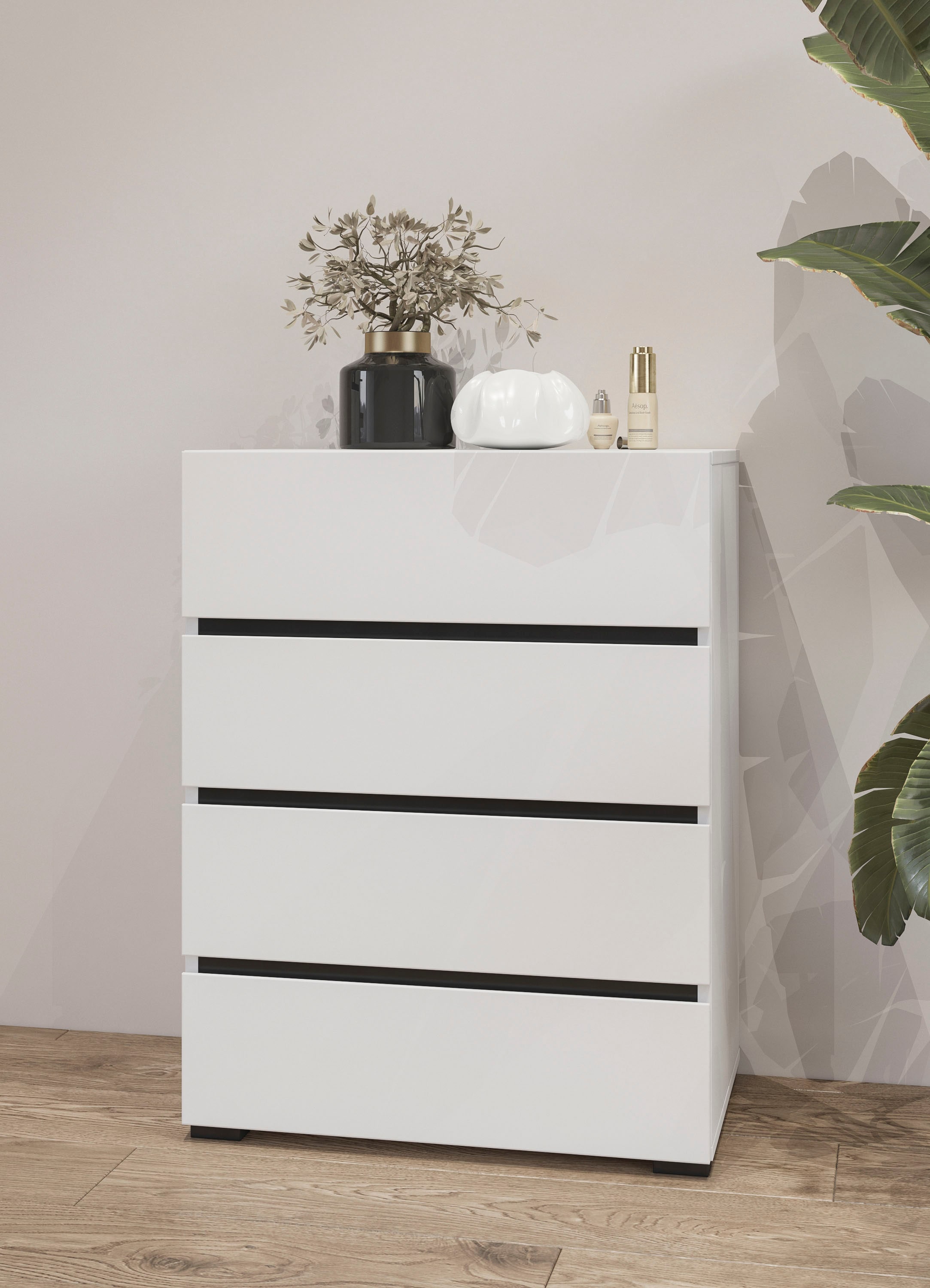 GOODproduct Kommode »Cross,Breite 60 cm, moderne grifflose Sideboard,4 Schubkästen« Schubladenschrank mit viel Stauraum, Flur Highboard