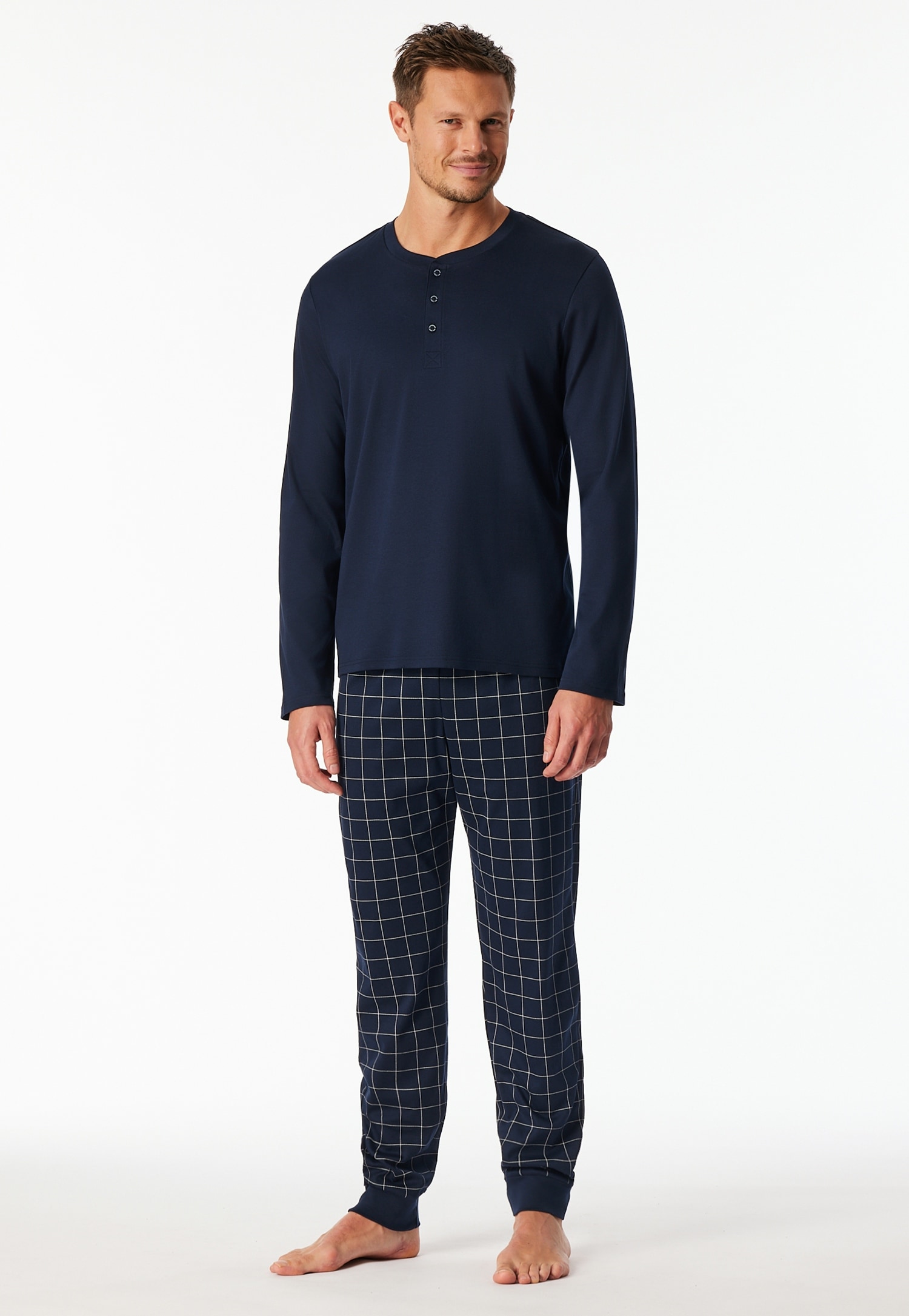 Image of Schiesser Pyjama "Fine Interlock" 2 tlg. Rundhalsausschnitt mit Kopfleiste, langärmelig, Komfortbund