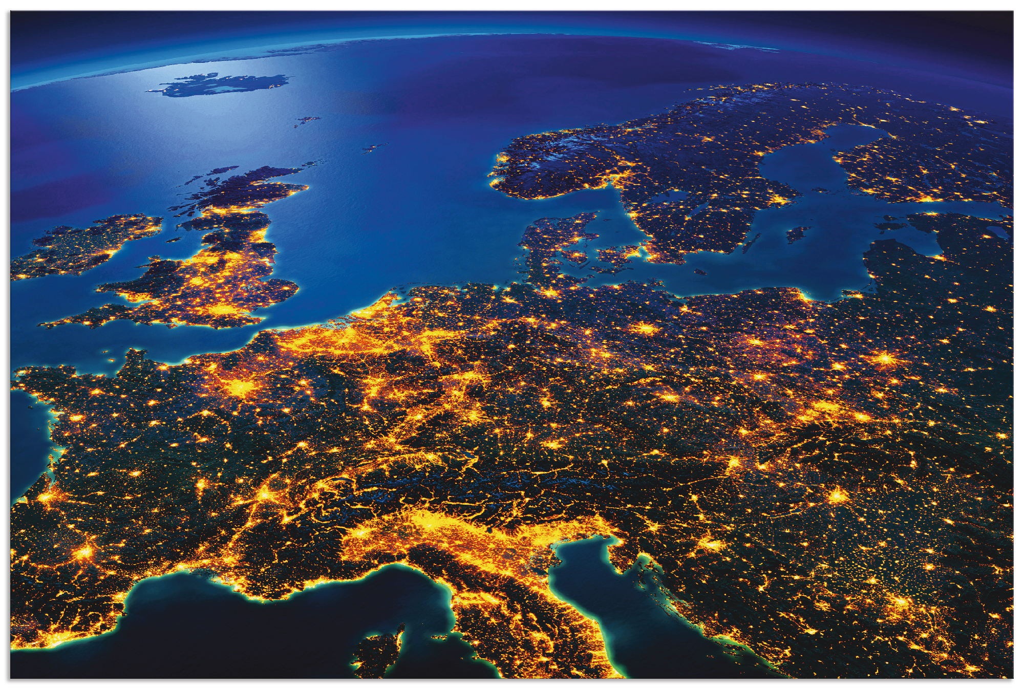 Image of Artland Alu-Dibond-Druck "Zentral Europa vom Weltraum" Weltall & Kosmos 1 Stk. tlg. für Innen- und Aussenbereich geeignet, Outdoorbild