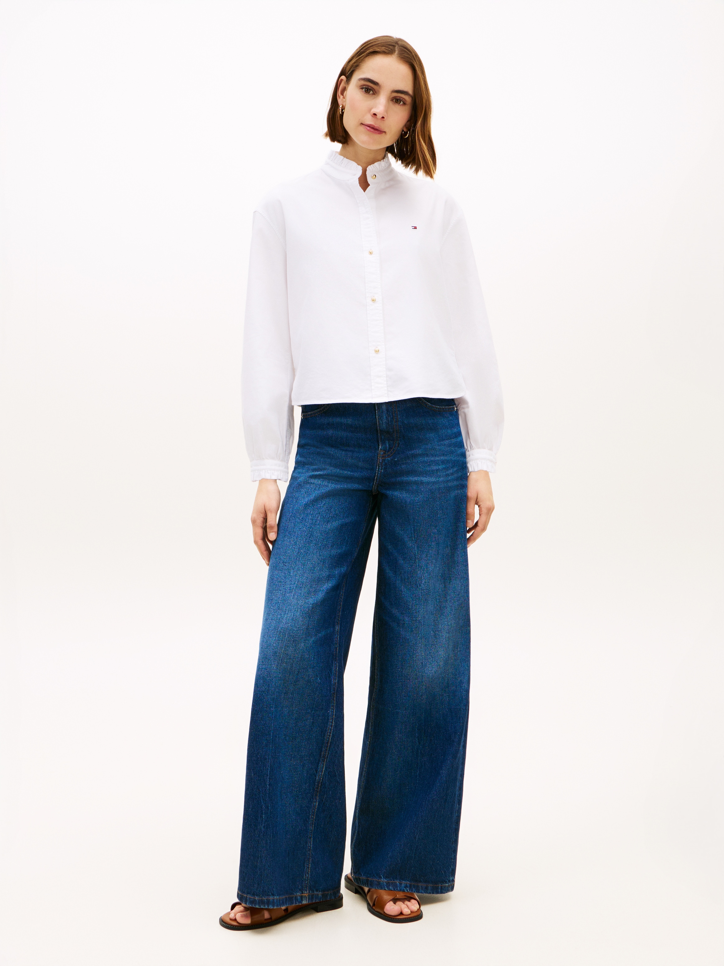Tommy Hilfiger Blouse à manches longues »OXFORD CROP RUFFLE LS SHIRT« avec détails à volants, coupe boxy